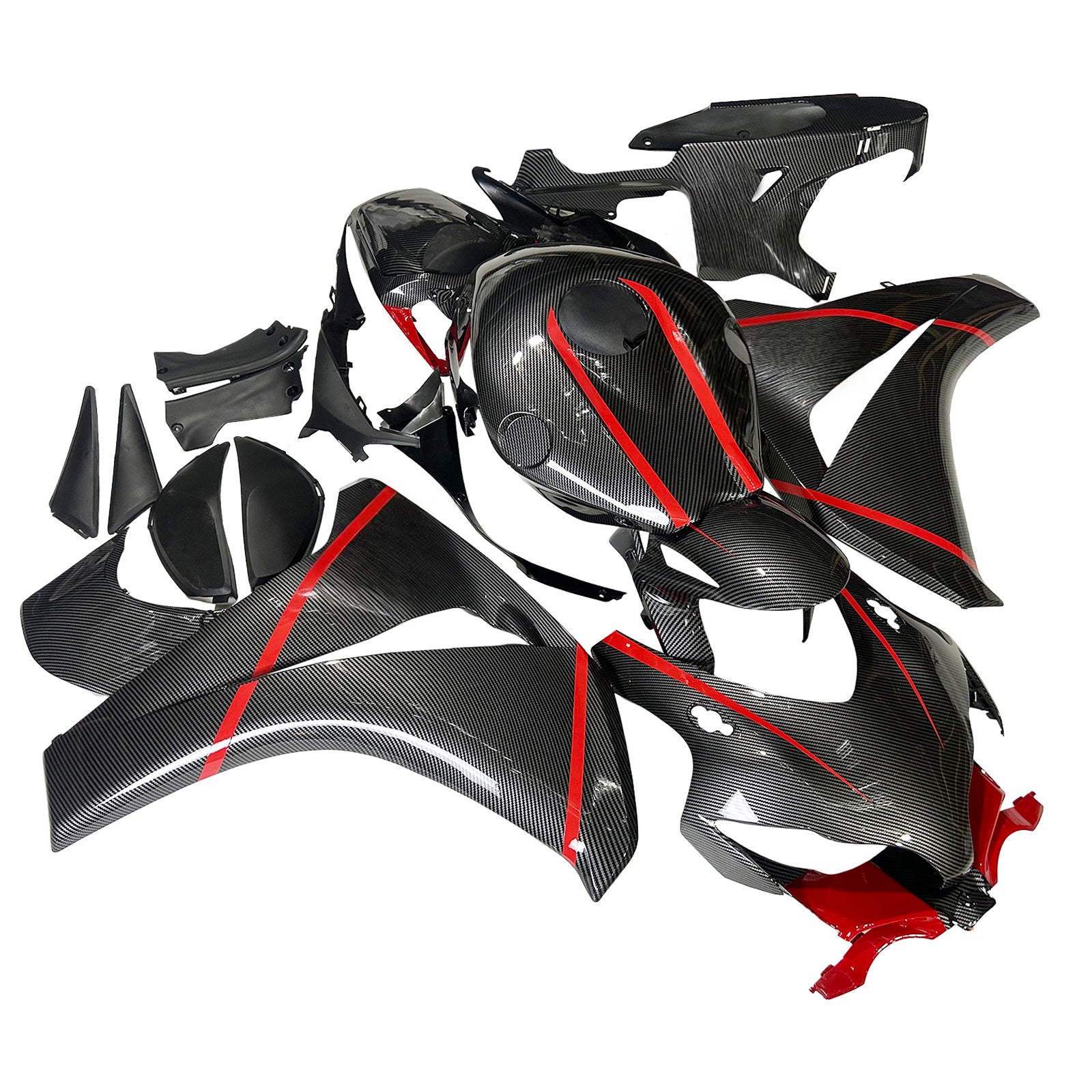 Amotopart Honda CBR1000RR 2008-2011 Look en fibre de carbone avec kit de carénage de ligne rouge