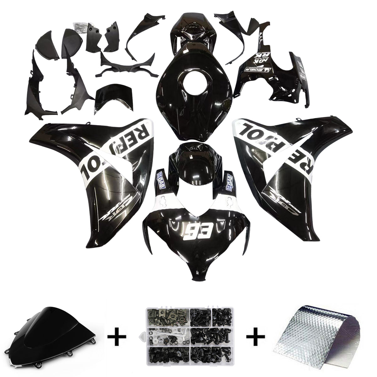 Amotopart Kit carena Repjol nera per Honda CBR1000RR 2008-2011