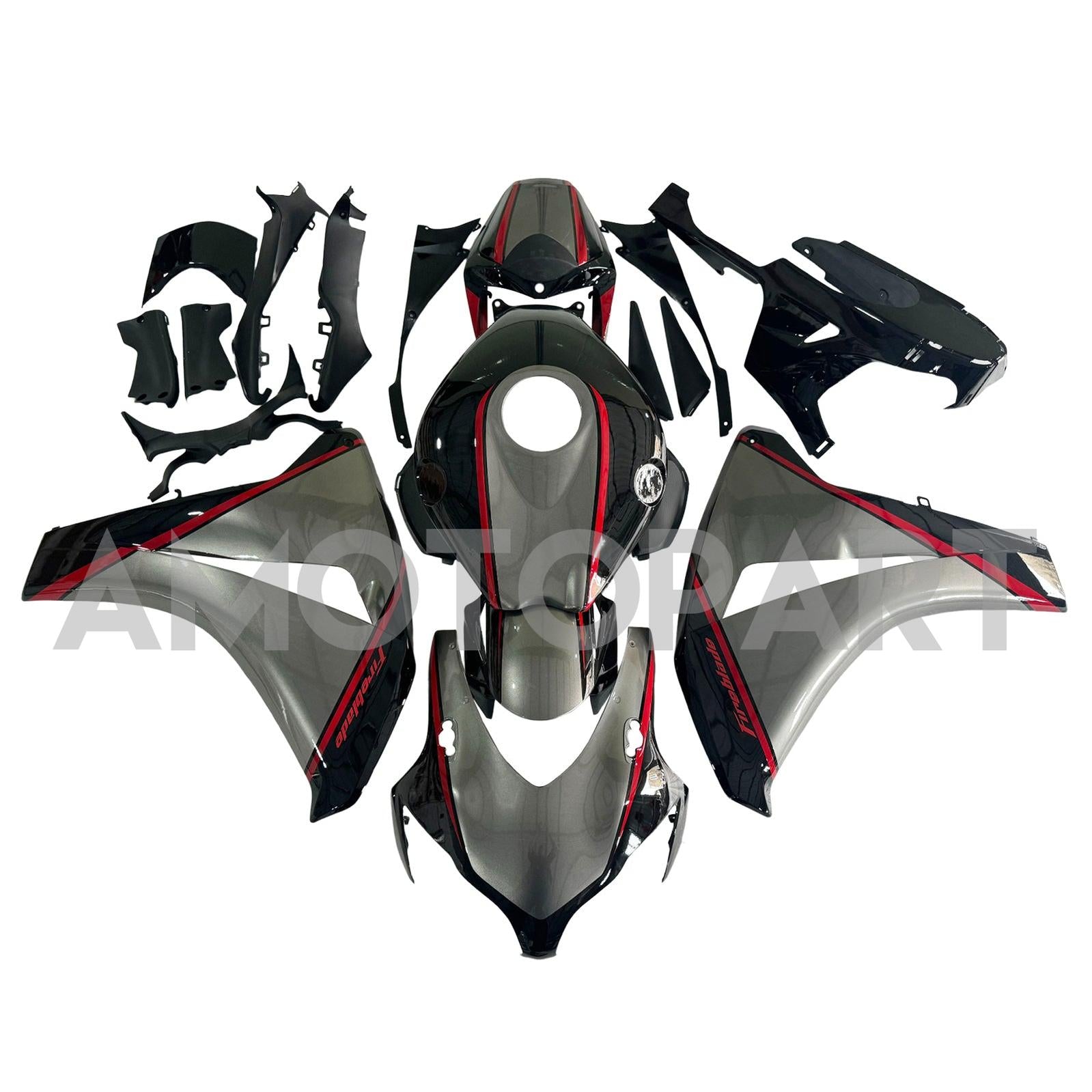 Amotopart 2008-2011 ホンダ CBR1000RR ダークグレー レッドストライプフェアリングキット付き