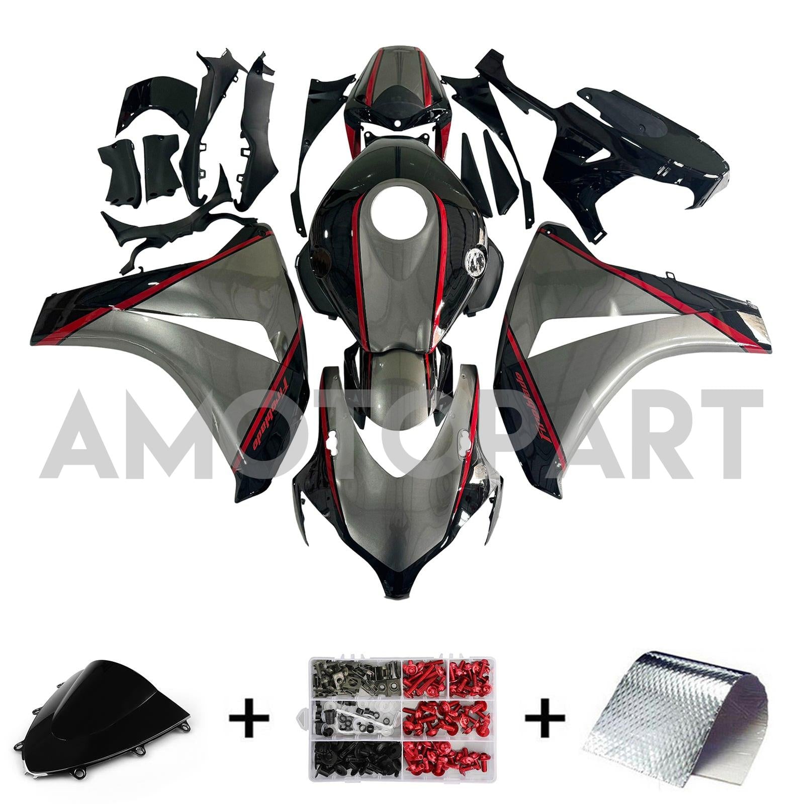 Amotopart 2008-2011 ホンダ CBR1000RR ダークグレー レッドストライプフェアリングキット付き