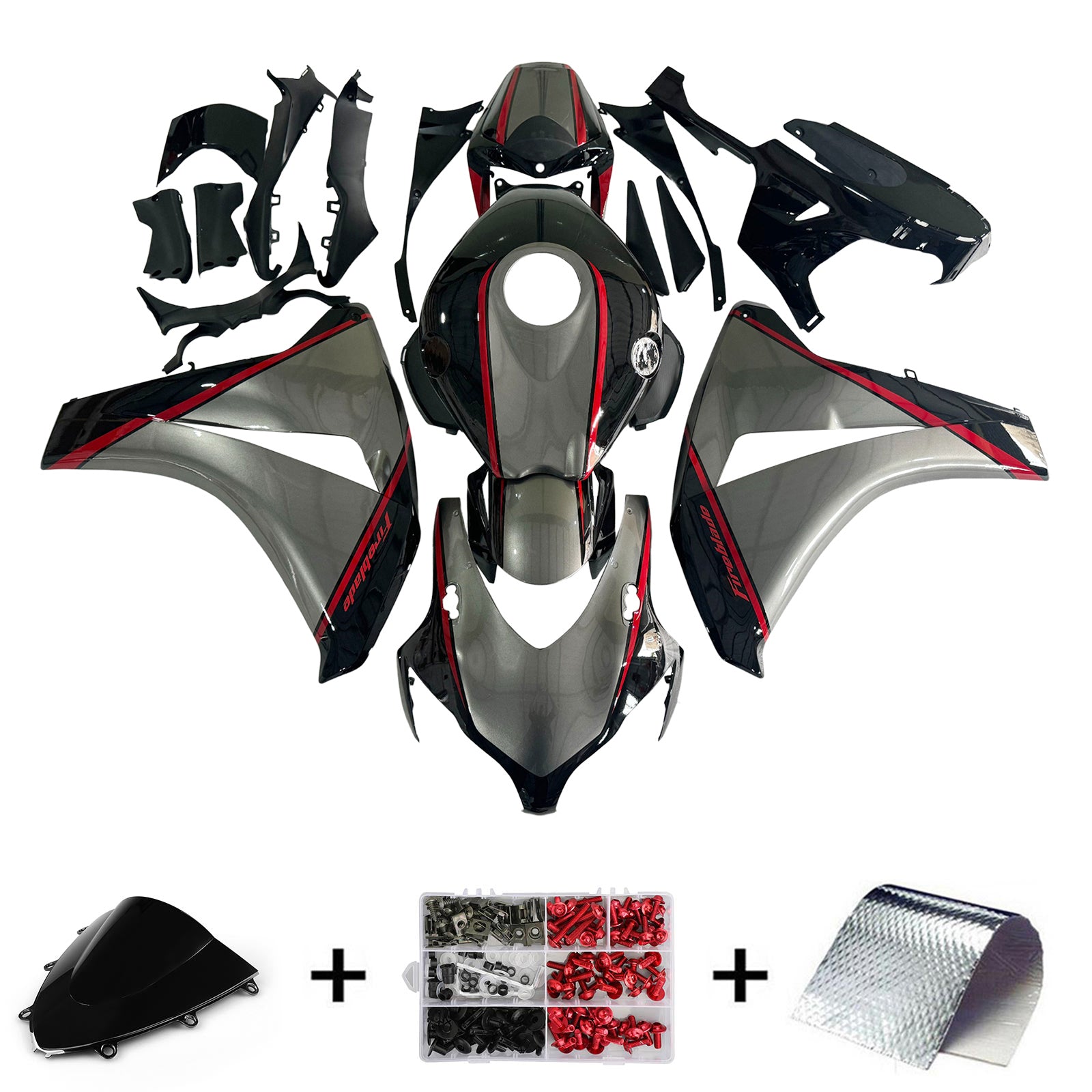 Amotopart 2008-2011 ホンダ CBR1000RR ダークグレー レッドストライプフェアリングキット付き