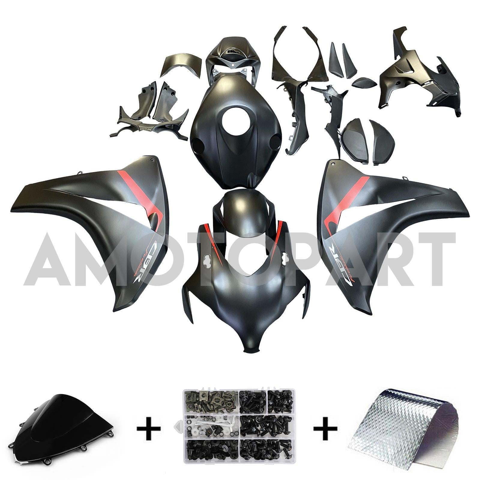 Amotopart 2008-2011 Honda CBR1000rr Black mat avec carénage rouge Kit