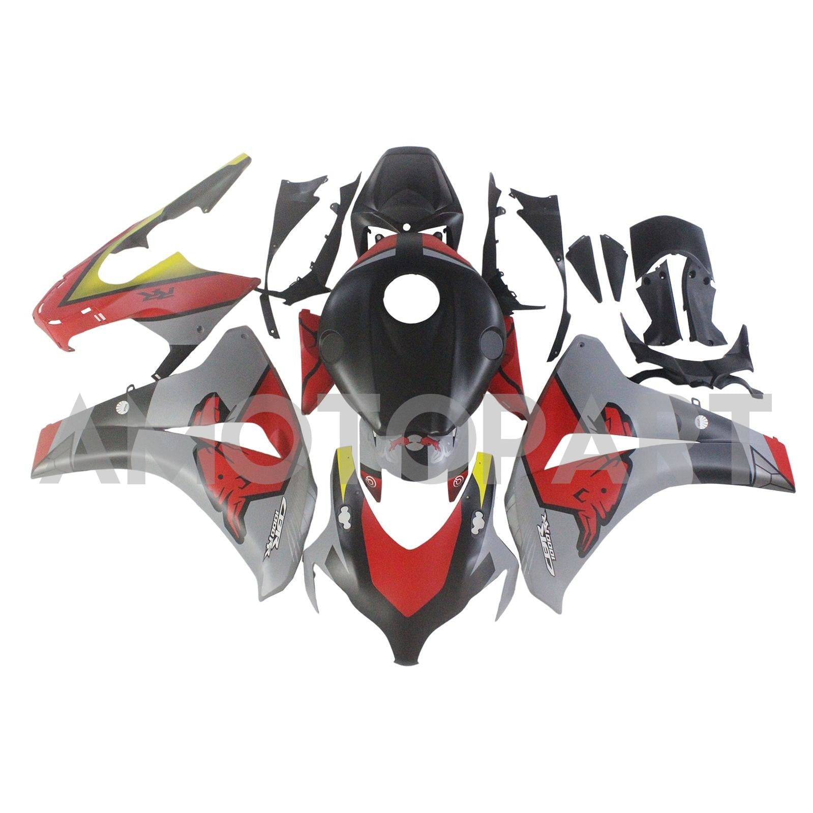 Amotopart 2008-2011 Honda CBR1000RR Matte Grey with Graphic Fairing Kit