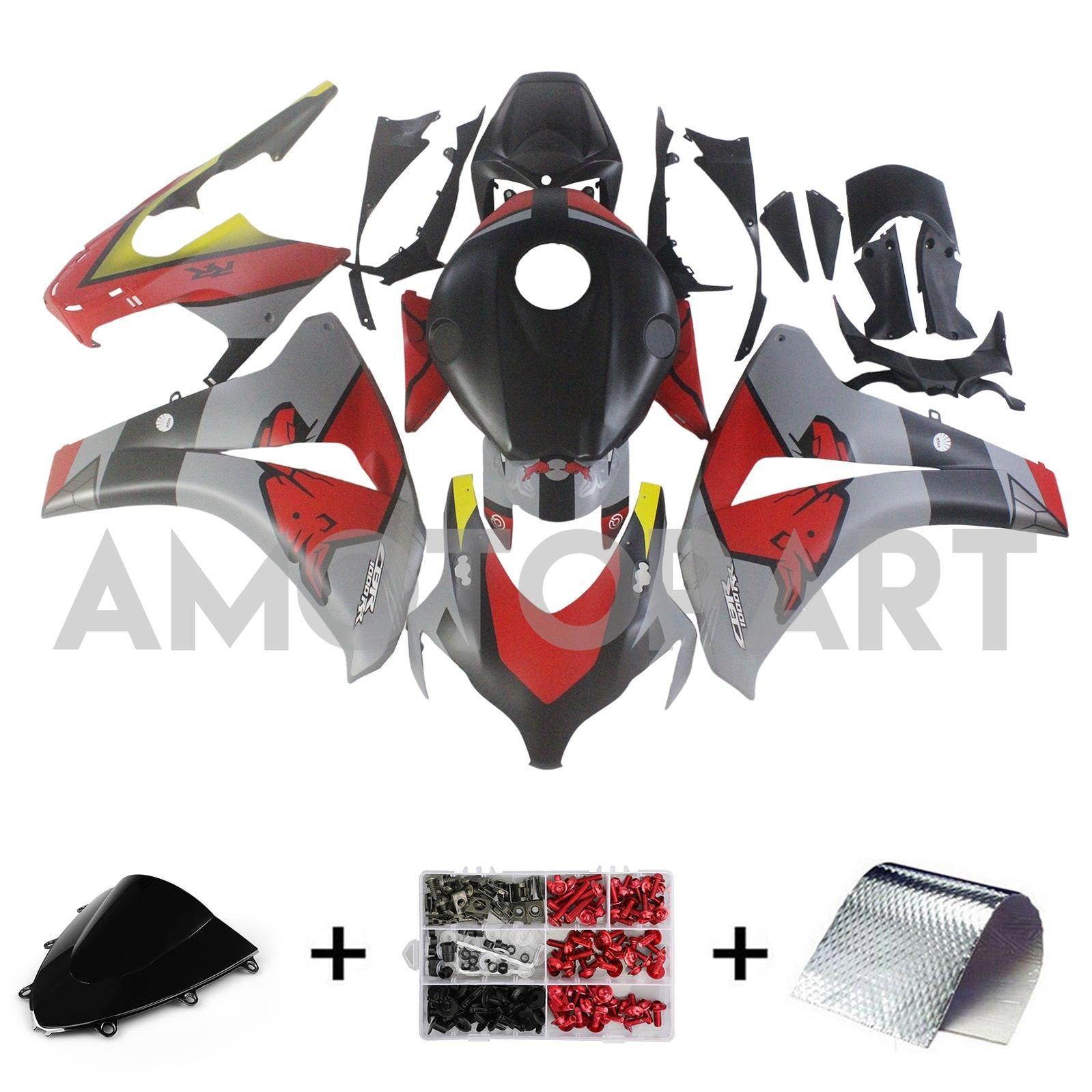 Amotopart 2008-2011 Honda CBR1000RR Matte Grey with Graphic Fairing Kit