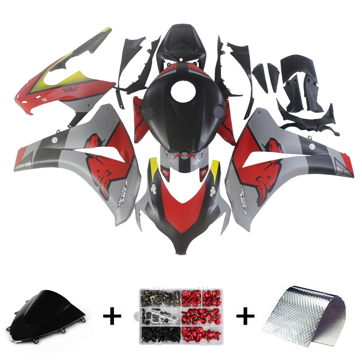 Amotopart 2008-2011 Honda CBR1000RR gris mate con kit de carenado gráfico