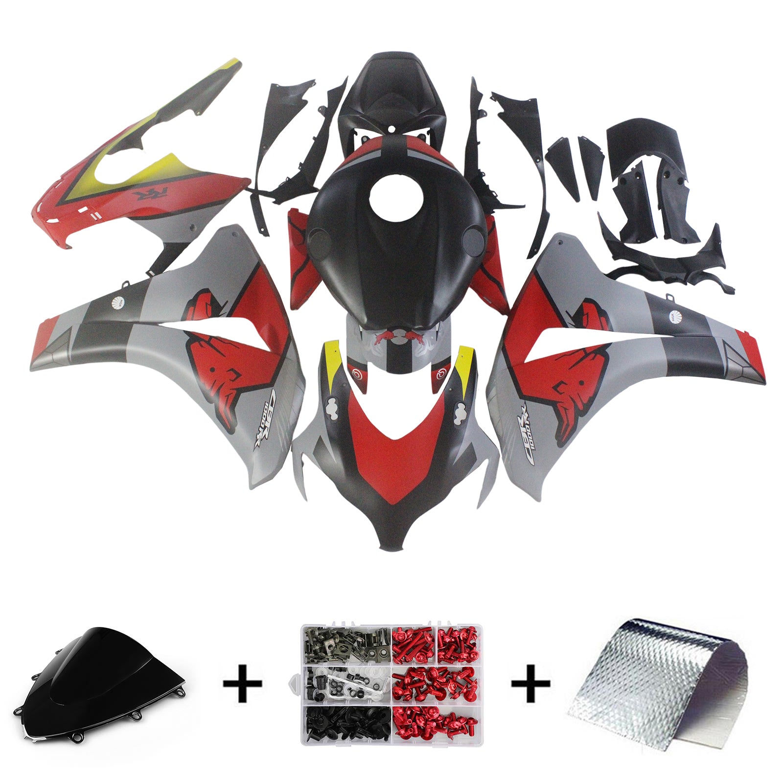 Amotopart 2008–2011 Honda CBR1000RR Mattgrau mit grafischem Verkleidungsset