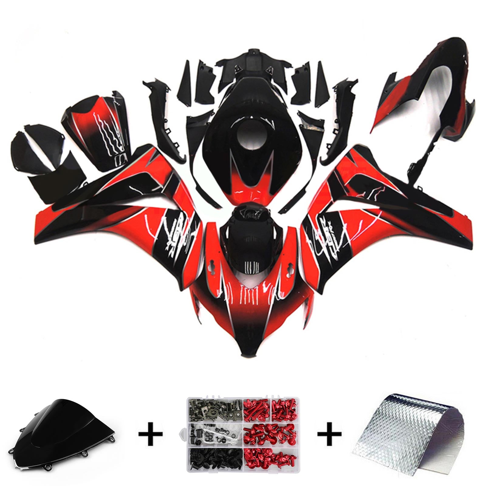 Amotopart 2008-2011 Honda CBR1000RR Kit de carénage noir brillant et rouge