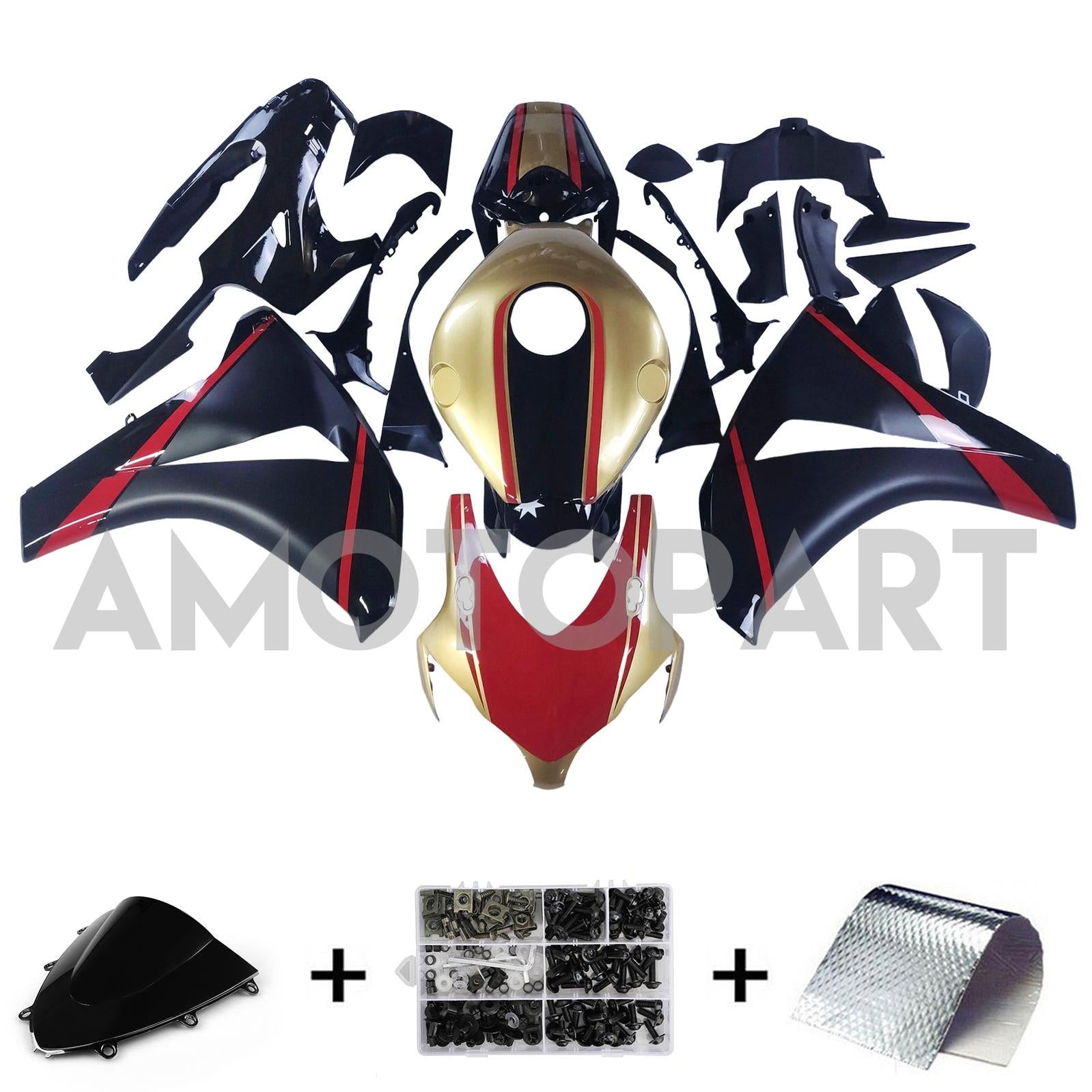 Amotopart 2008-2011 Honda CBR1000RR Gold&Red Fairing Kit