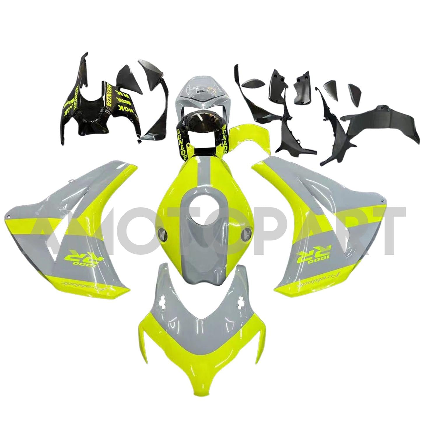 Amotopart 2008-2011 Honda CBR1000RR Grey&Fluorescein Fairing Kit