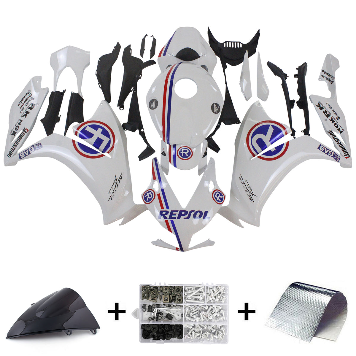 Amotopart 2012-2016 CBR1000RR Honda Kit de carénage blanc avec accent bleu