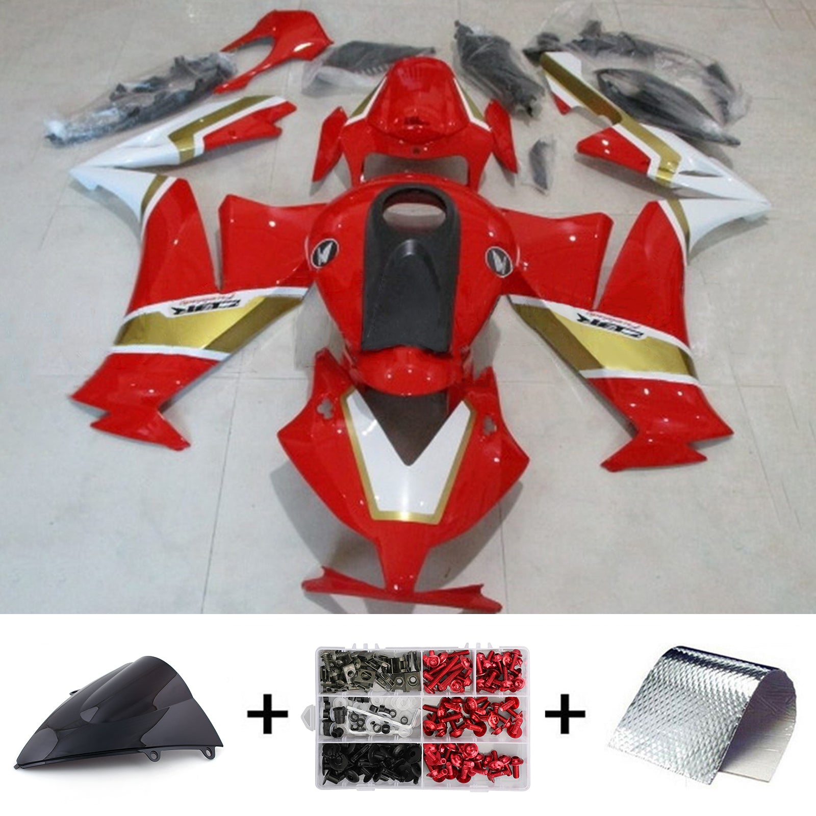 Amotopart 2012-2016 Honda Cbr1000rr Kit de carenado rojo y dorado