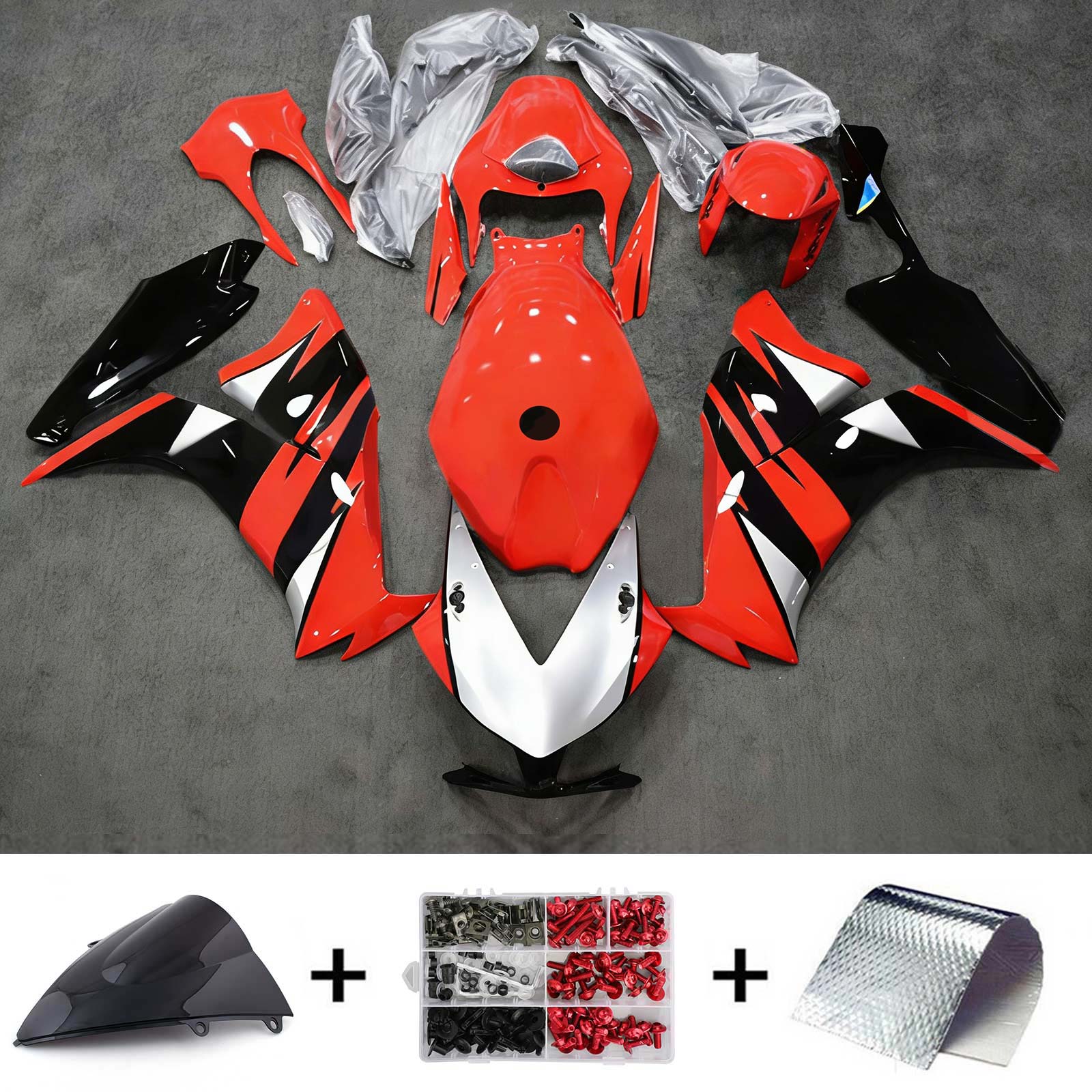 Amotopart 2012-2016 CBR1000RR Honda Kit de carenado rojo y plateado