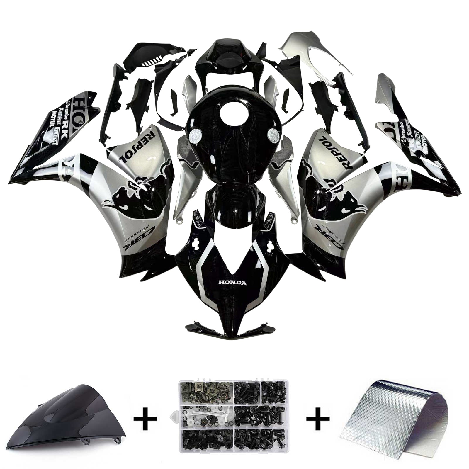 Amotopart 2012-2016 CBR1000RR Honda Kit de carénage noir et gris