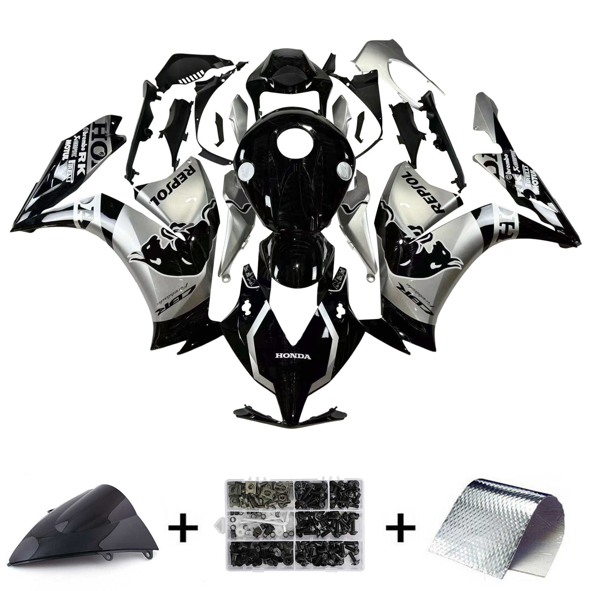 Amotopart 2012-2016 CBR1000RR Honda Kit de carenado negro y gris