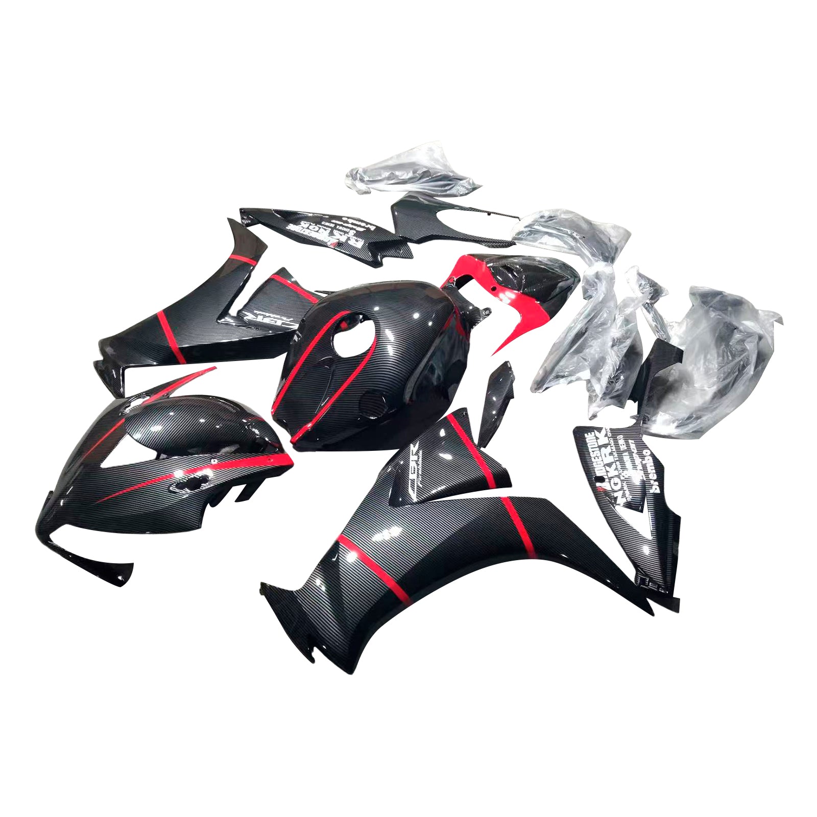 Amotopart 2012-2016 CBR1000RR Honda Carbon Fiber with Red Accent Fairing Kit