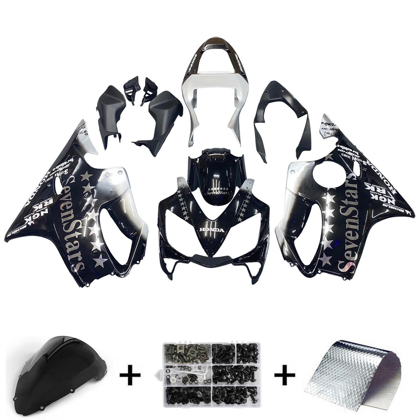 Amotopart 2001-2003 Honda CBR600F4i Fairing Black with White Accents Kit