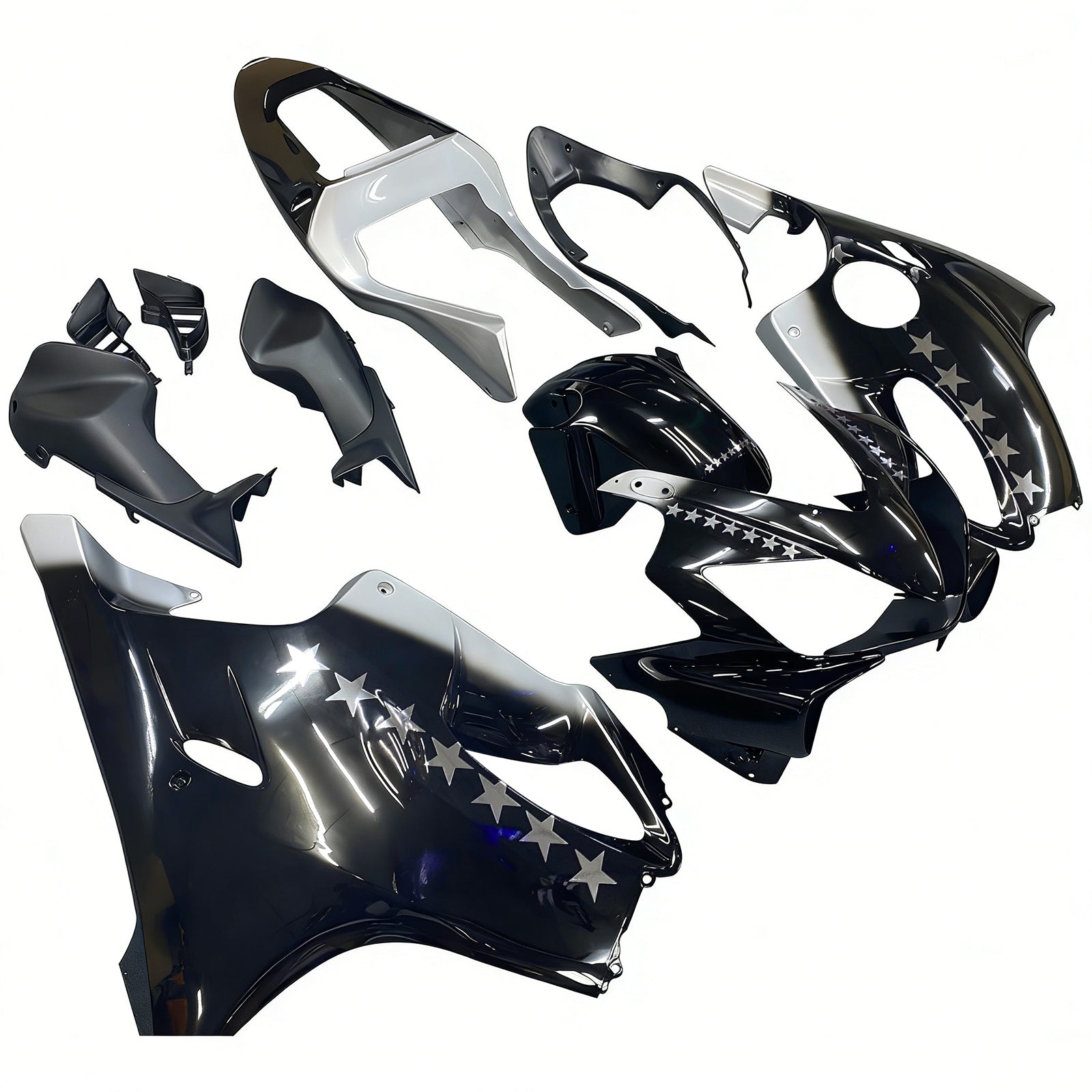 Amotopart 2001-2003 Honda CBR600F4i Fairing Black with White Accents Kit