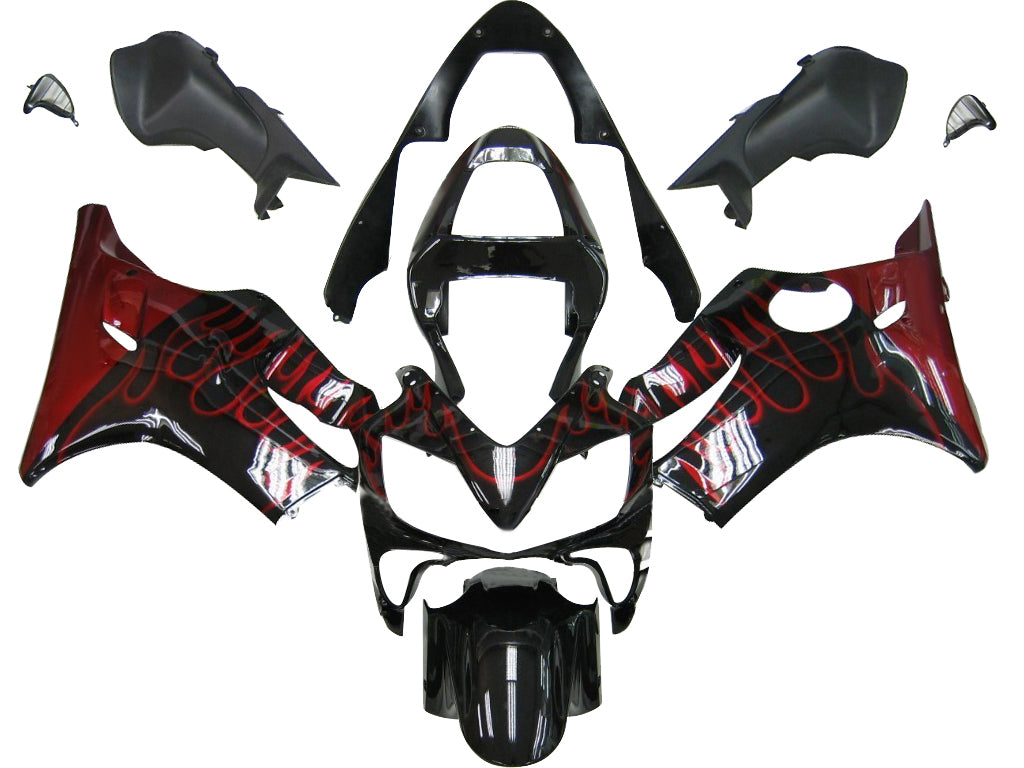 Amotopart 2001-2003 Honda CBR600 F4i negro con kit de carenado de llama roja