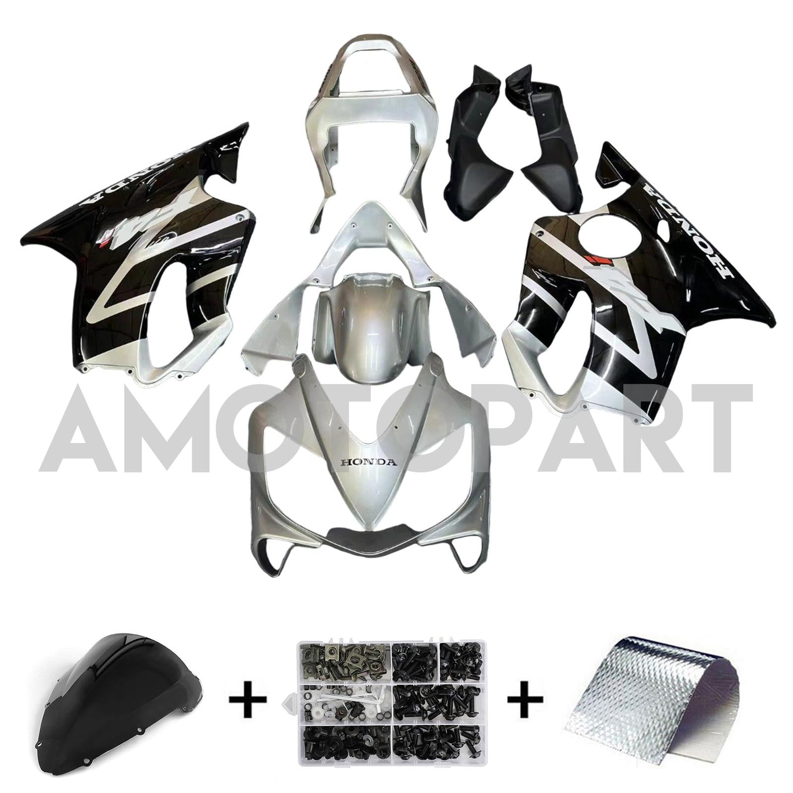 Amotopart 2001-2003 Honda CBR600 F4i Silver&Black Fairing Kit