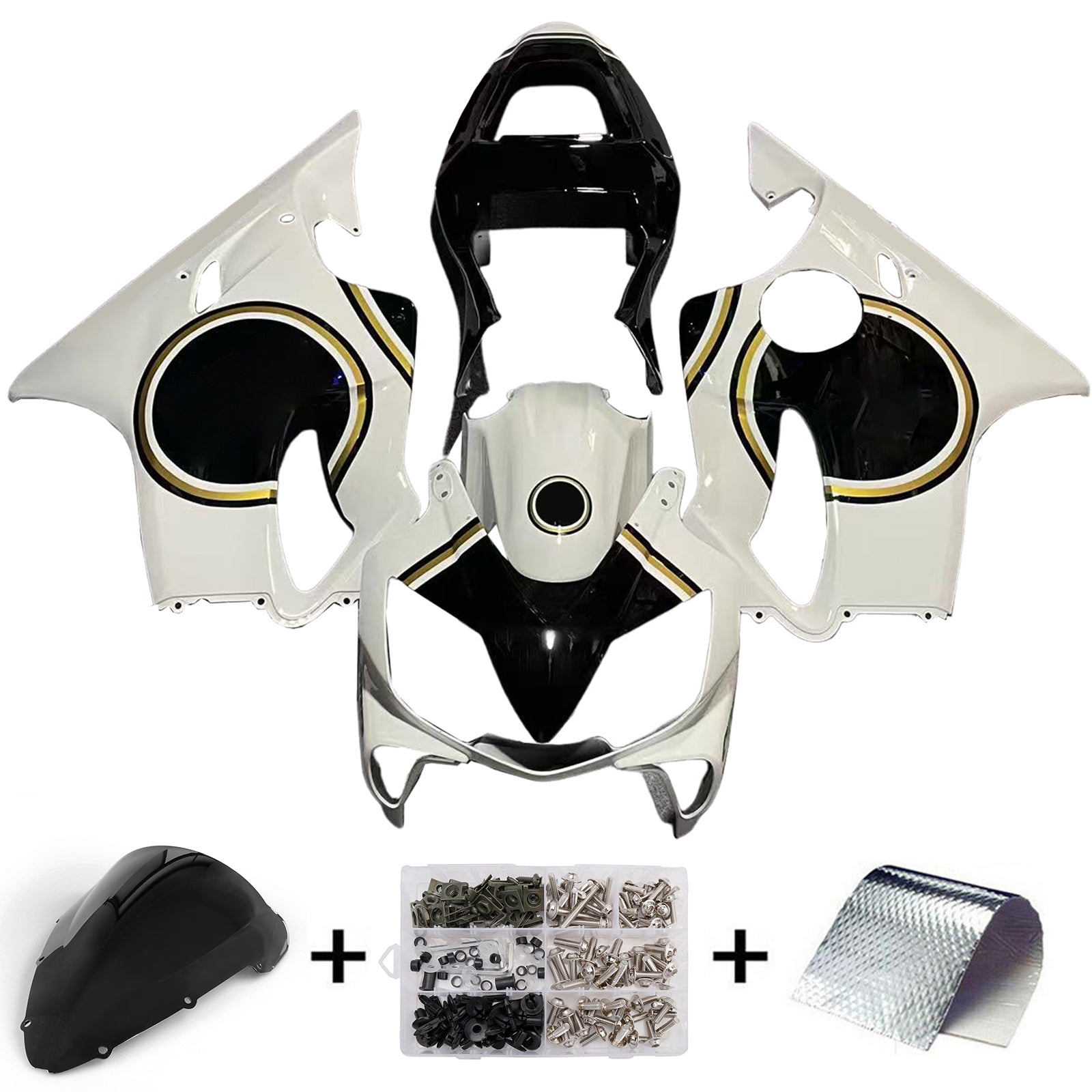 Amotopart 2001-2003 Honda CBR600 F4i Blanco y Negro Style2 Lucky Strike Kit de carenado