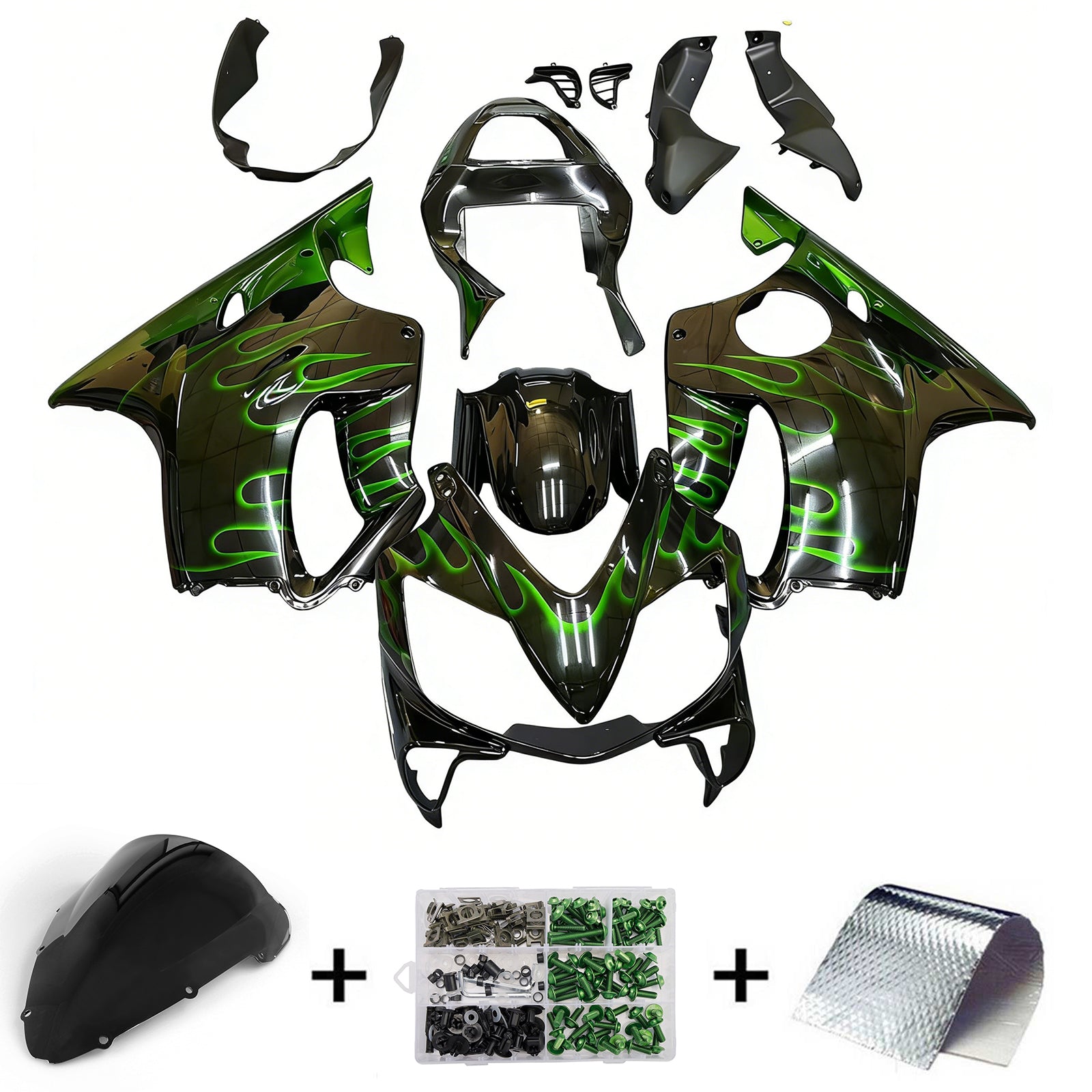 Amotopart 2001-2003 Honda CBR600 F4i Black Green Fairing Kit
