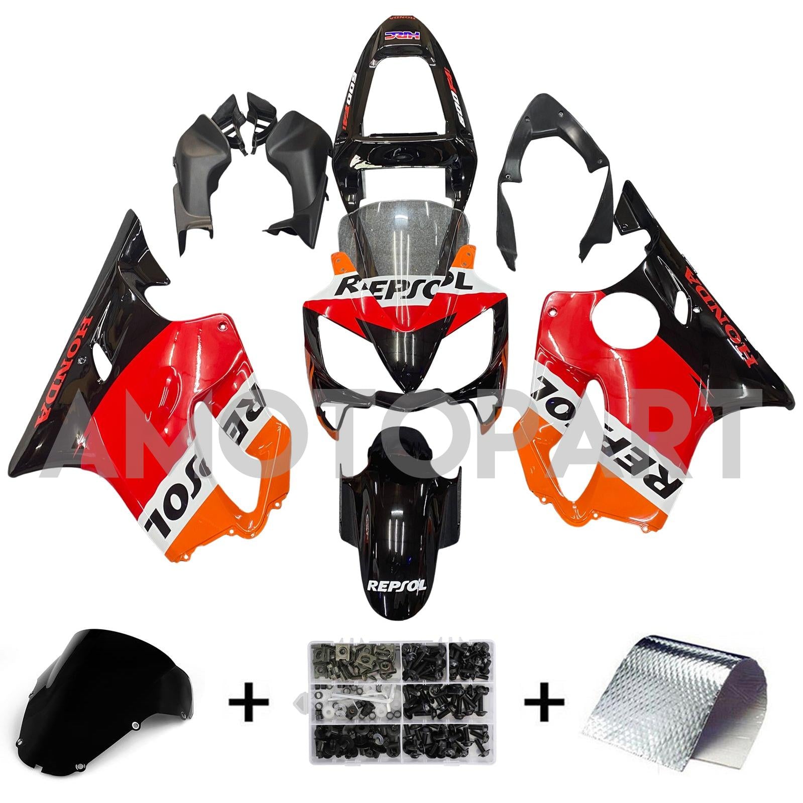 Amotopart 2001-2003 Honda CBR600F4i Fairing Red&Orange Repjol Kit
