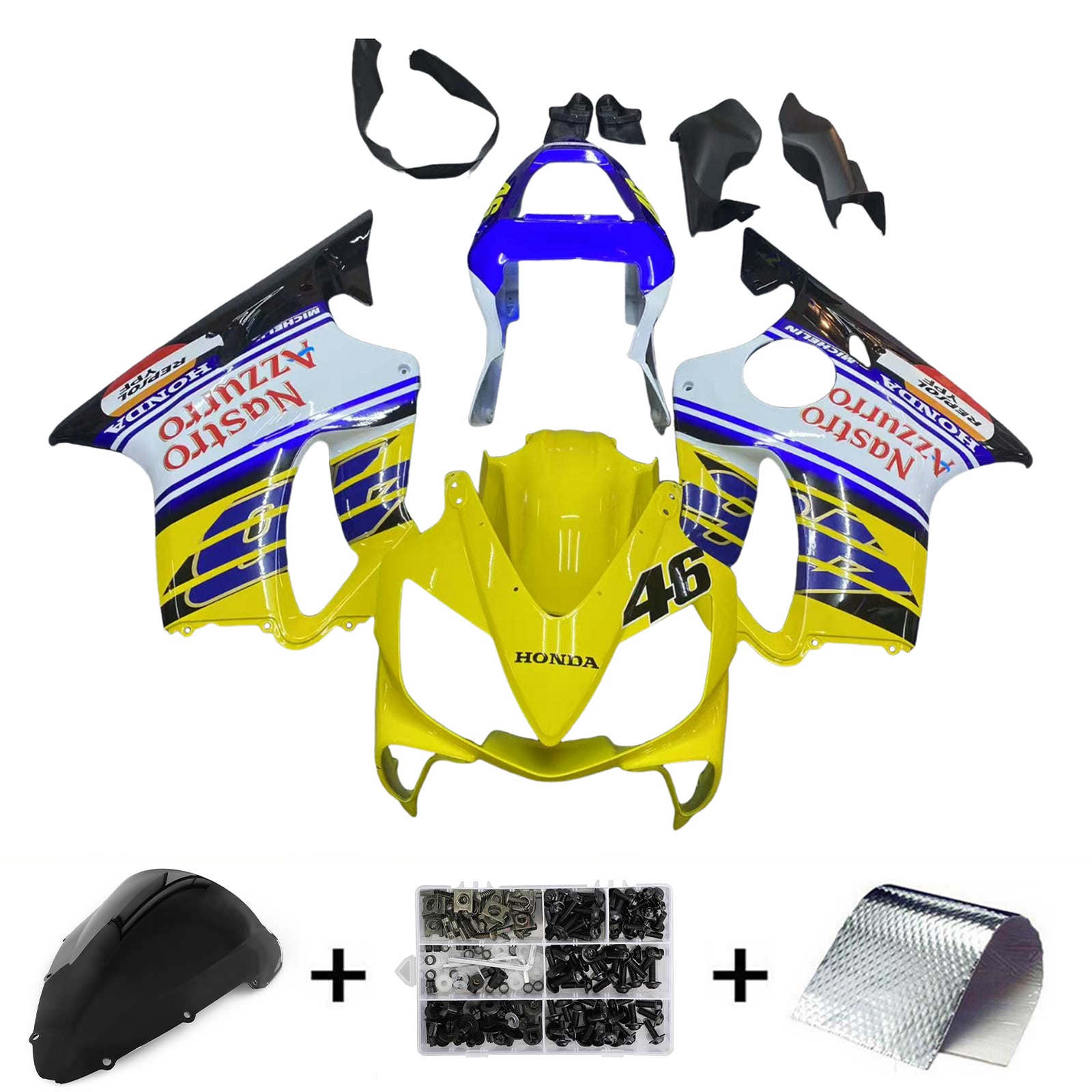 Amotopart 2001-2003 CBR600 F4i Honda Yellow&Blue Fairing Kit