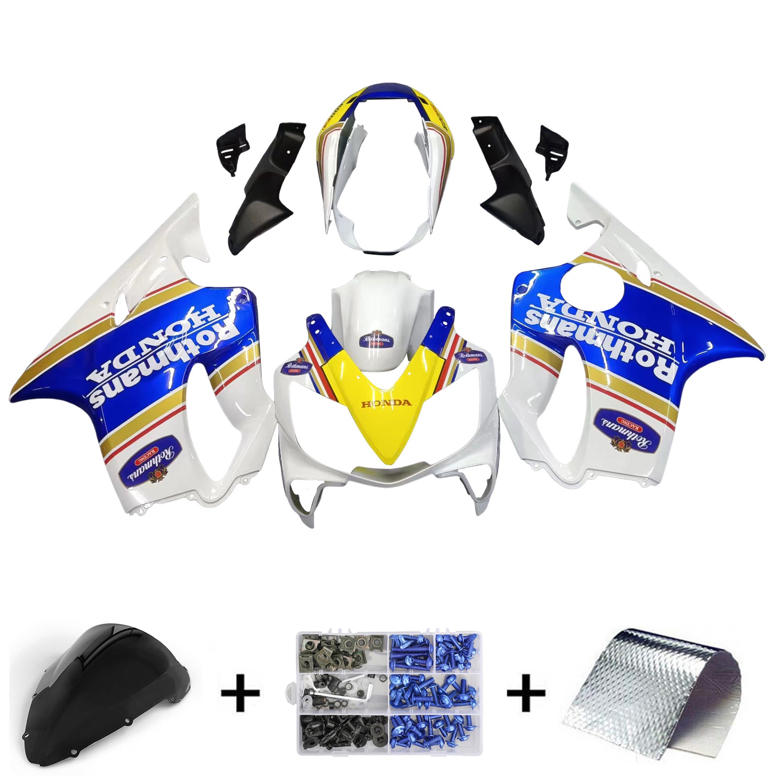 Amotopart 2004-2007 Honda CBR600 F4i azul y amarillo con logo Style2 kit de carenado