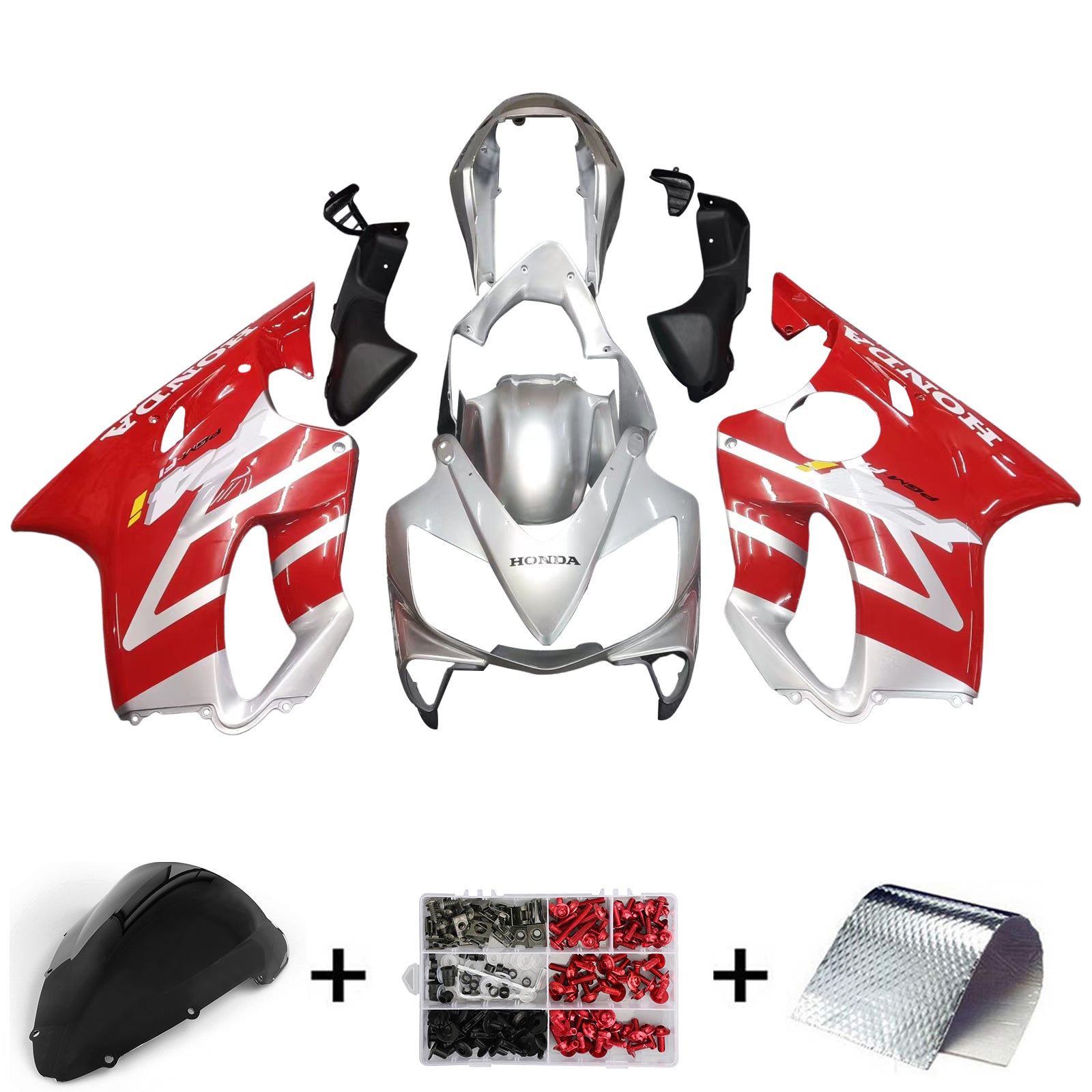 Amotopart 2004–2007 Honda CBR600 F4i Verkleidungsset in Rot und Silber