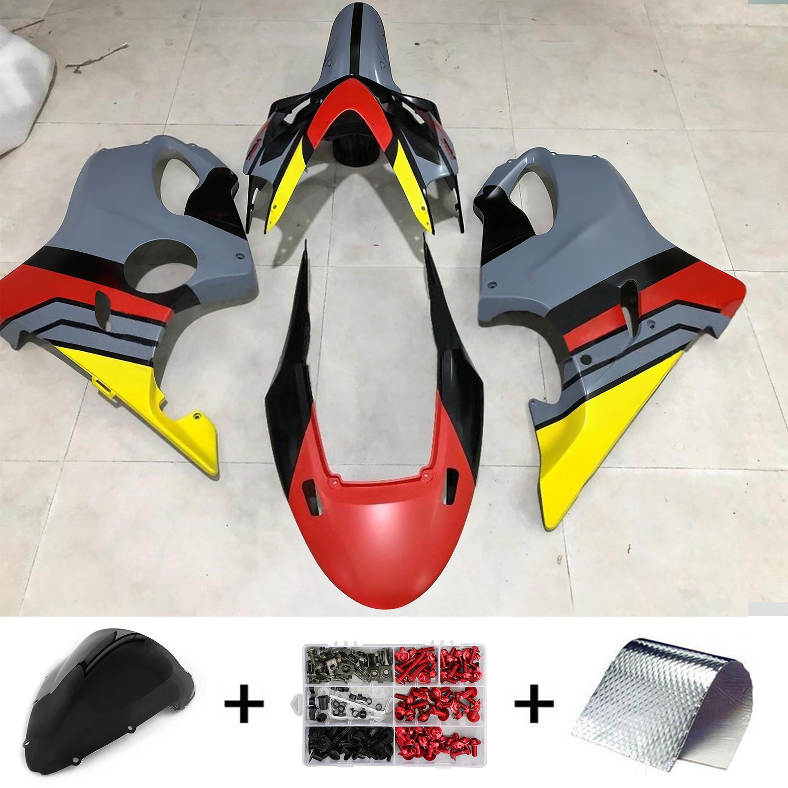 Amotopart Honda CBR600 F4i 2004-2007 Matrød&YGul Pirelli kåbesæt
