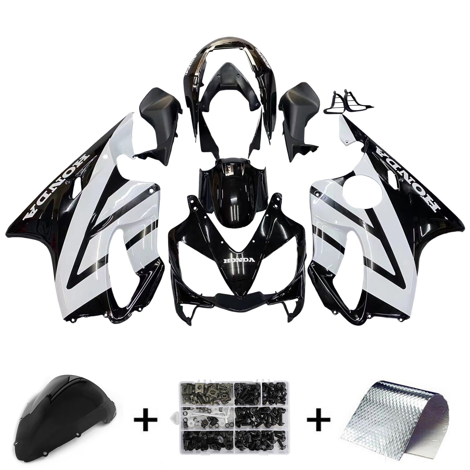 Kit de carénage Amotopart Honda CBR600 F4i 2004-2007 noir et blanc