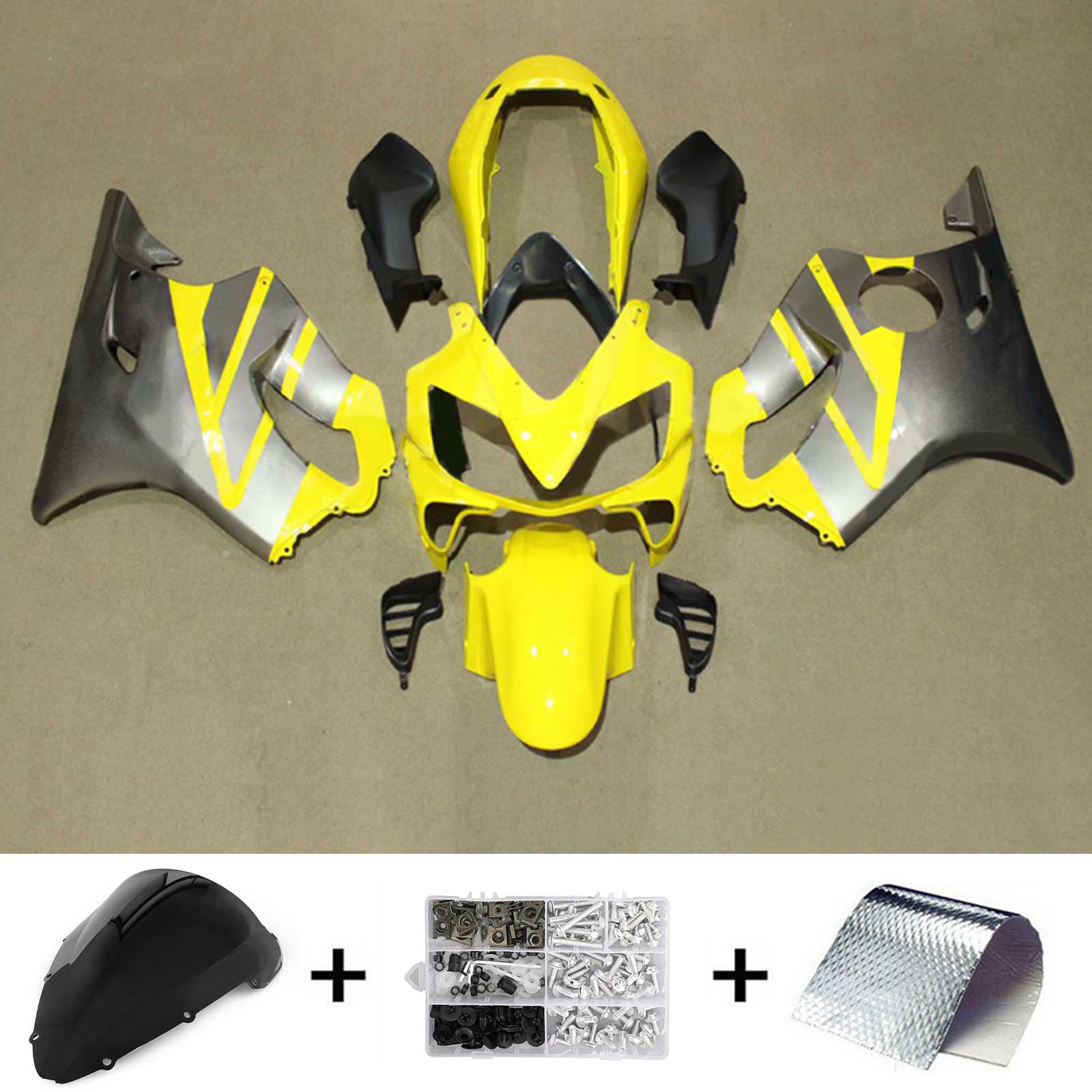 Amotopart 2004-2007 CBR600 F4i Honda Kit de carenado amarillo y gris