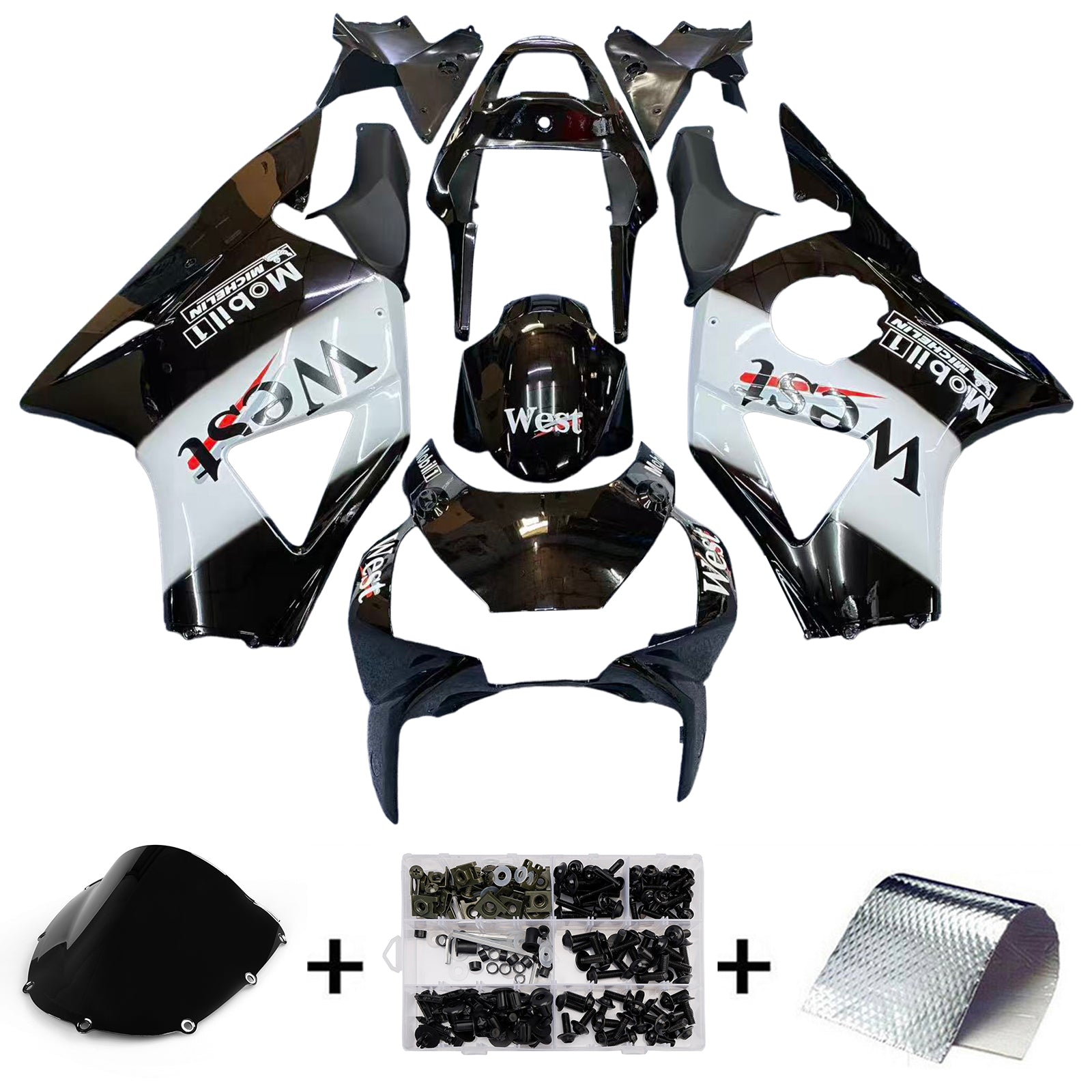 Amotopart 2002-2003 Honda CBR954 White Black Fairing Kit