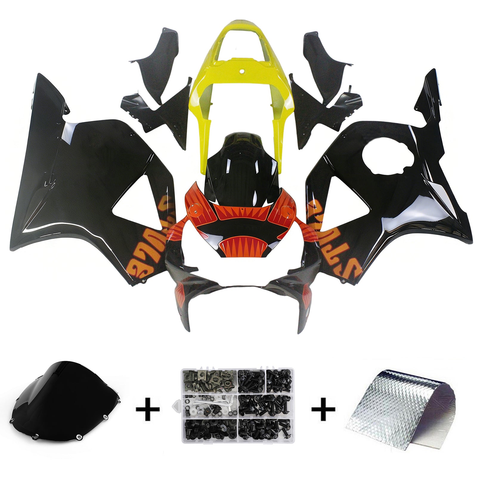 Amotopart 2002-2003 Honda CBR954 Black Yellow Fairing Kit