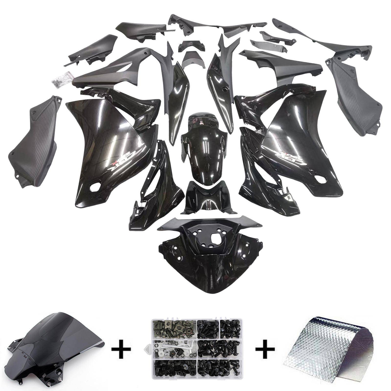 Amotopart Verkleidungssatz für Honda CBR250R 2011–2015, glänzend schwarz