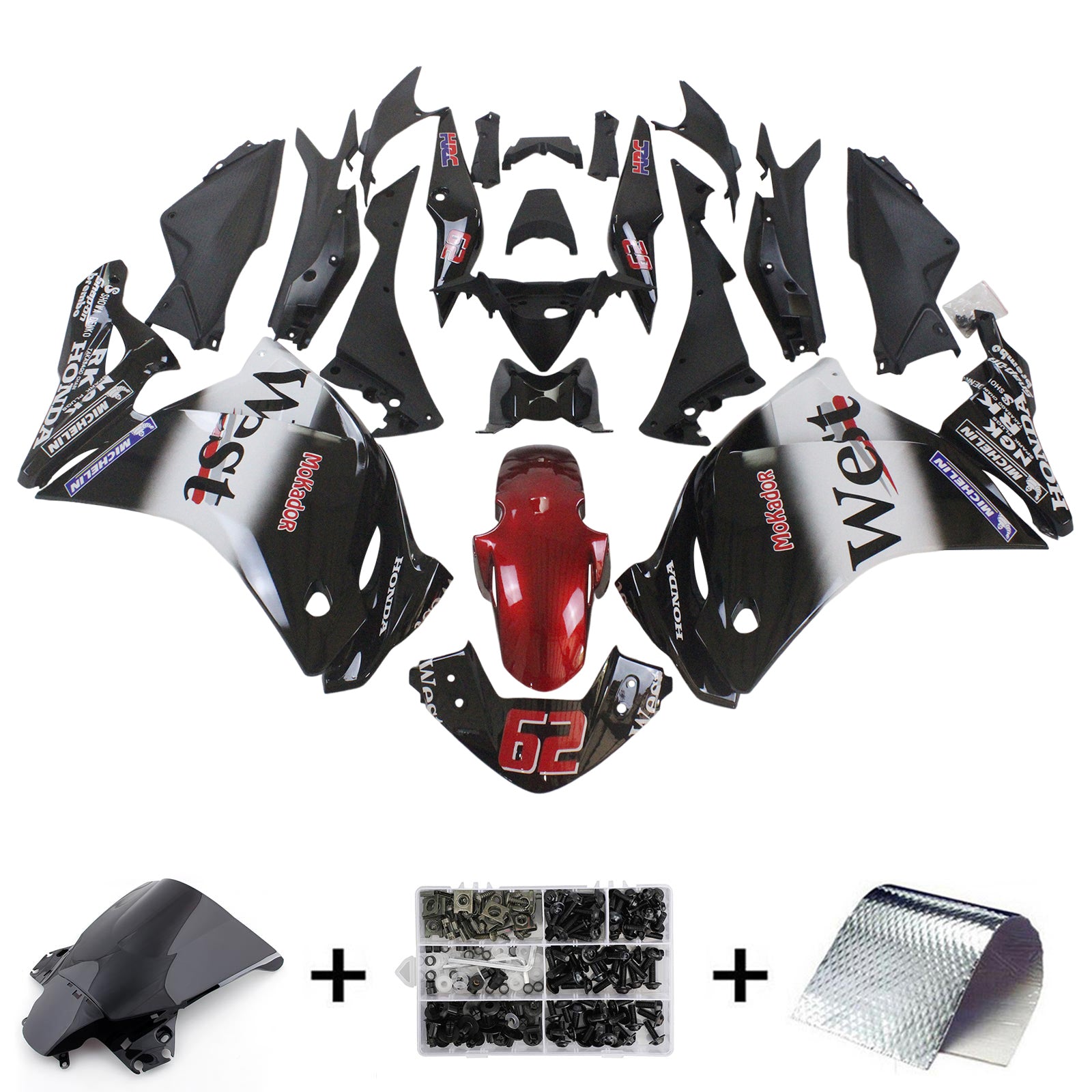 Amotopart 2011-2015 Honda CBR250R White Black Fairing Kit