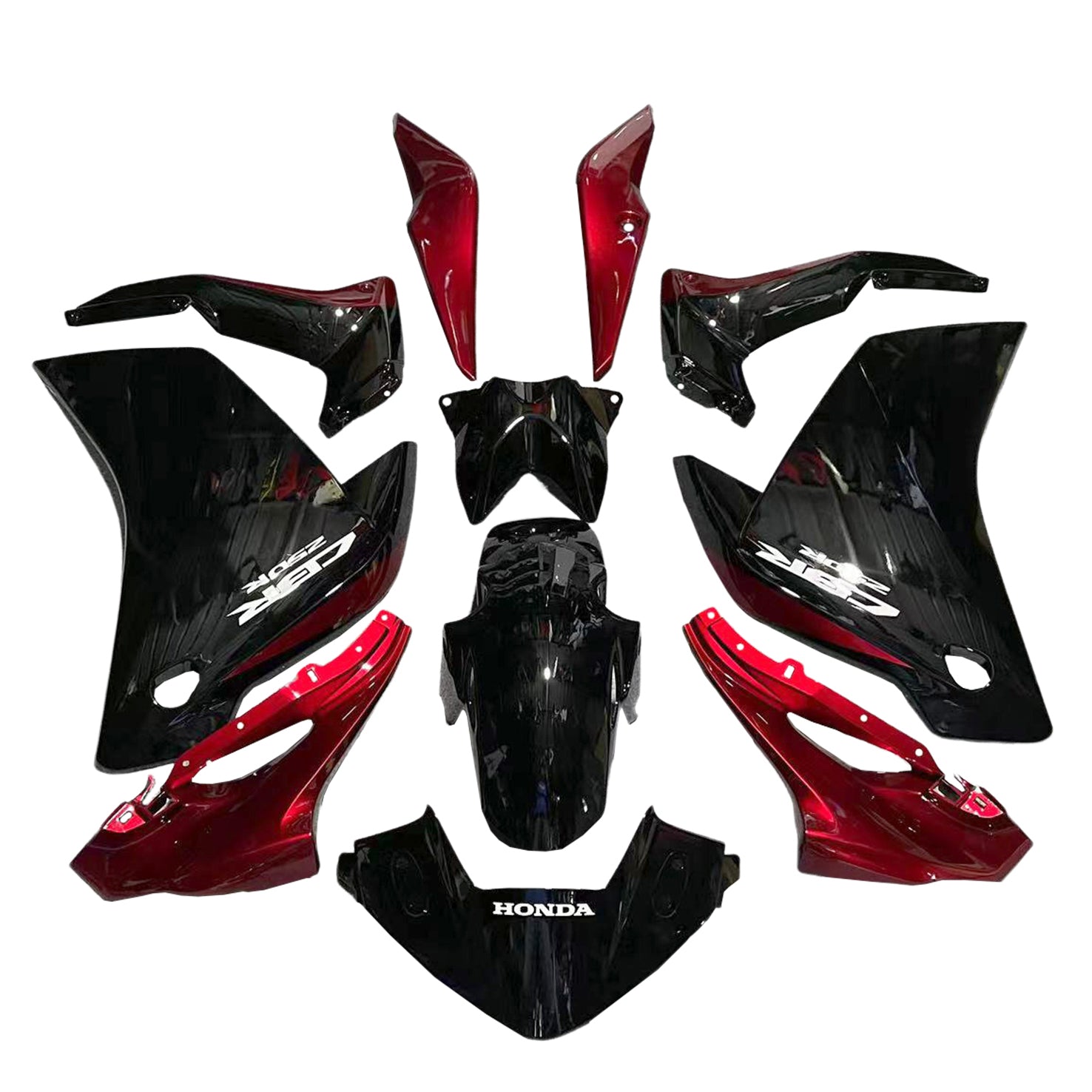 Amotopart Verkleidungssatz für Honda CBR250R 2011-2015, glänzend schwarz und rot