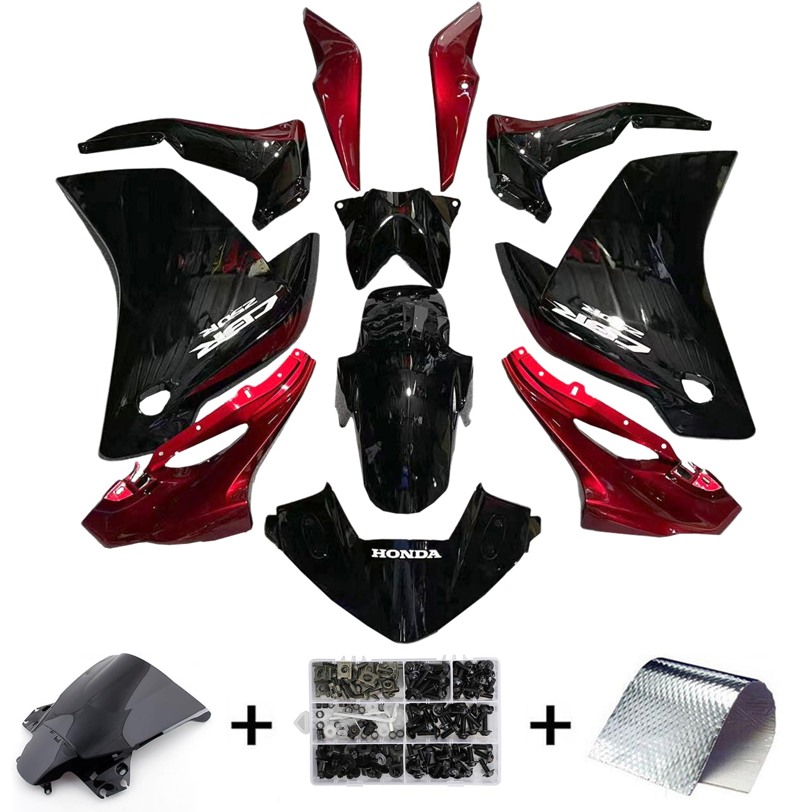 Amotopart Honda CBR250R 2011-2015 Kit de carenado negro brillante y rojo