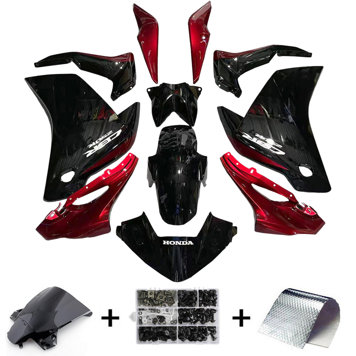 Amotopart Kit carena Honda CBR250R 2011-2013 nero lucido e rosso