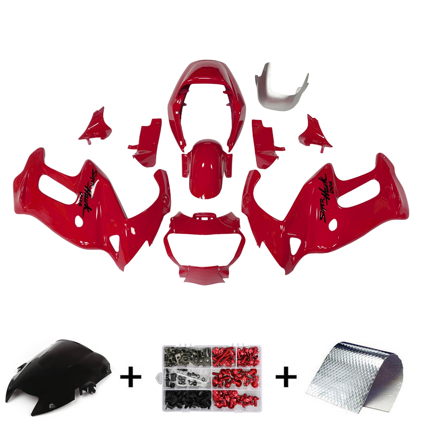 Amotopart 1997-2005 VTR1000F Honda Red with Black Logo Fairing Kit