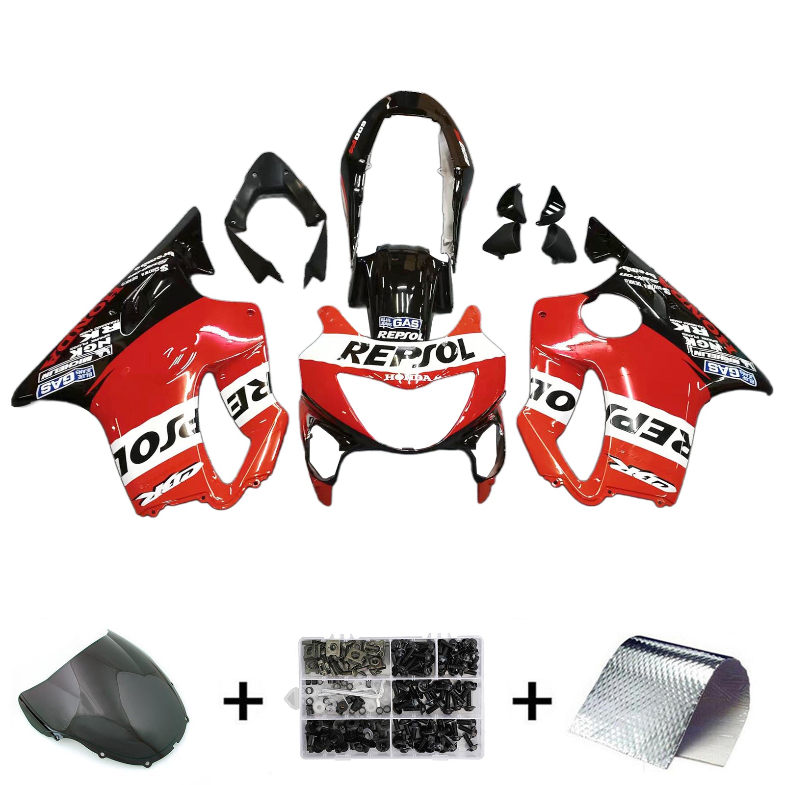 Amotopart Honda CBR600F4 1999-2000 Kit de carenado Repsol rojo naranja