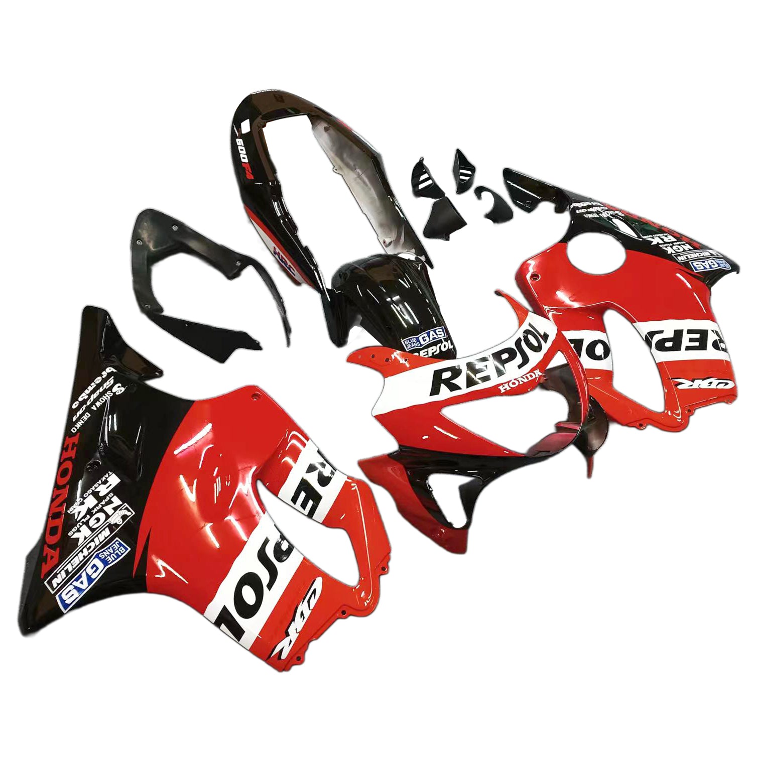 Kit de carénage Repsol Amotopart Honda CBR600F4 1999-2000 rouge orange