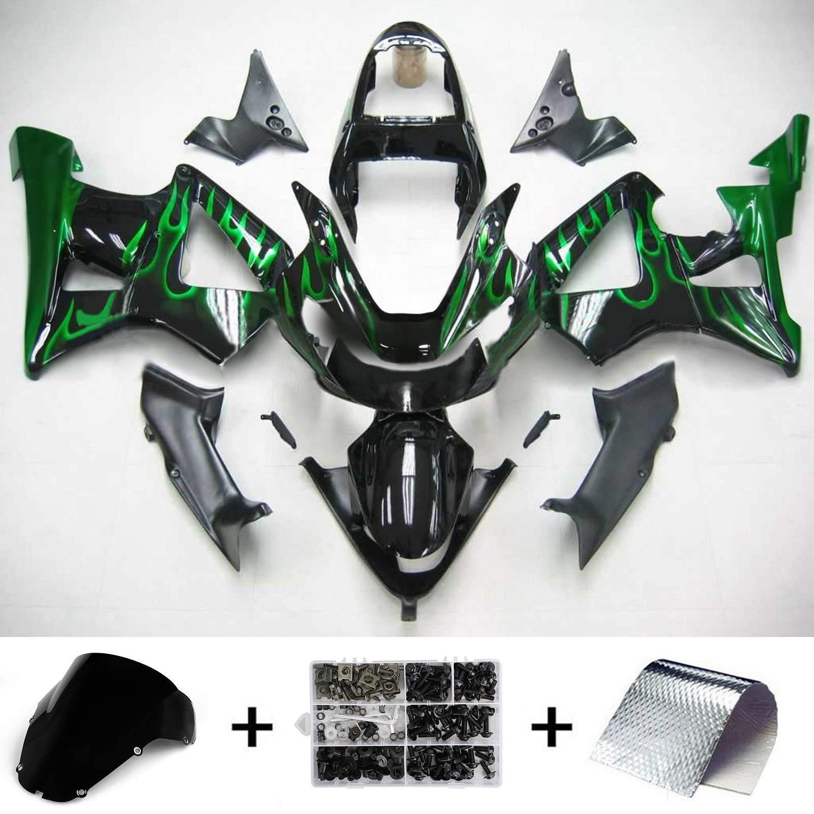 Cupolino nero Amotopart per Honda CBR929RR 2000-2001&GKit per il fuoco verde