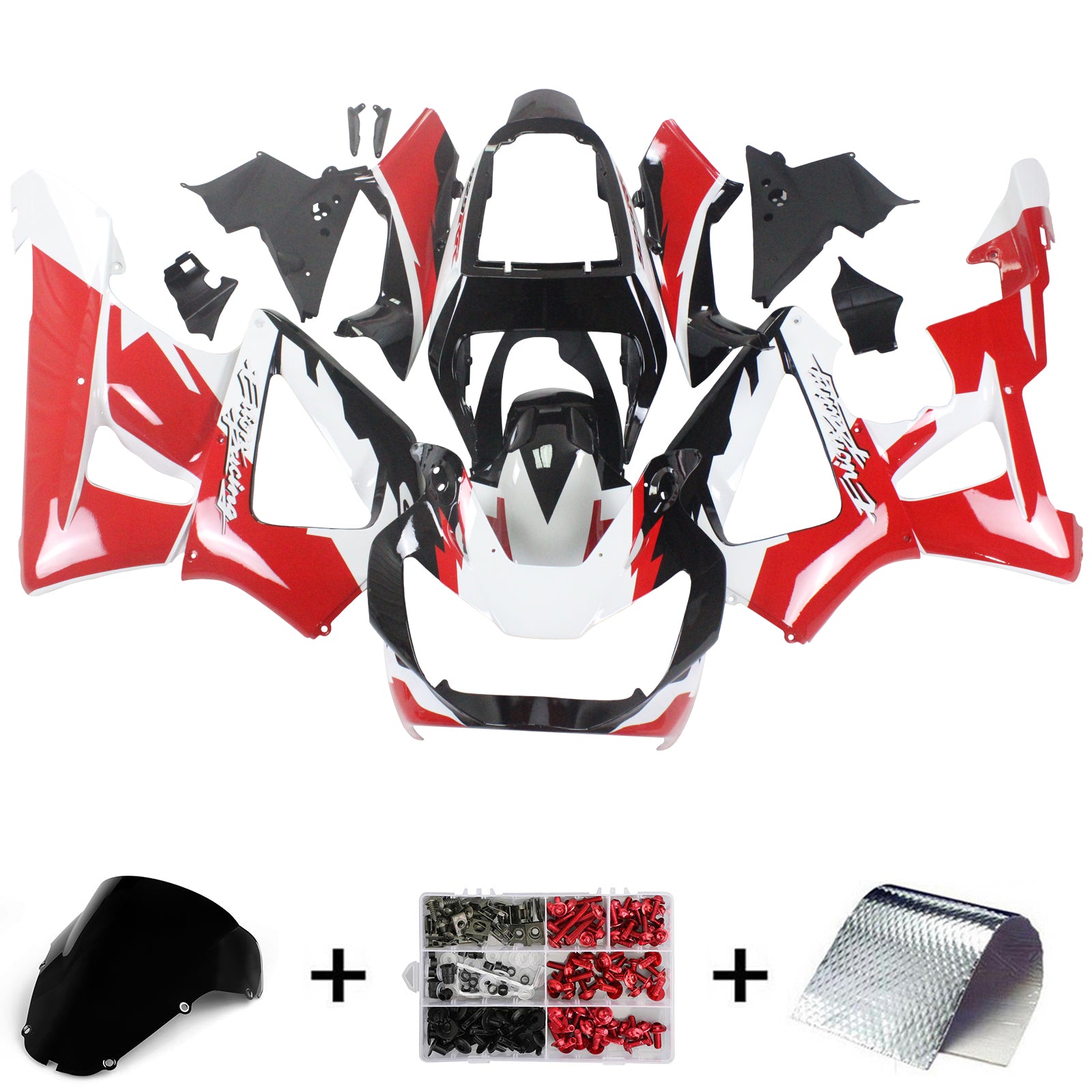 Amotopart 2000–2001 Honda CBR929RR Verkleidung, Rot und Schwarz, Style5-Kit