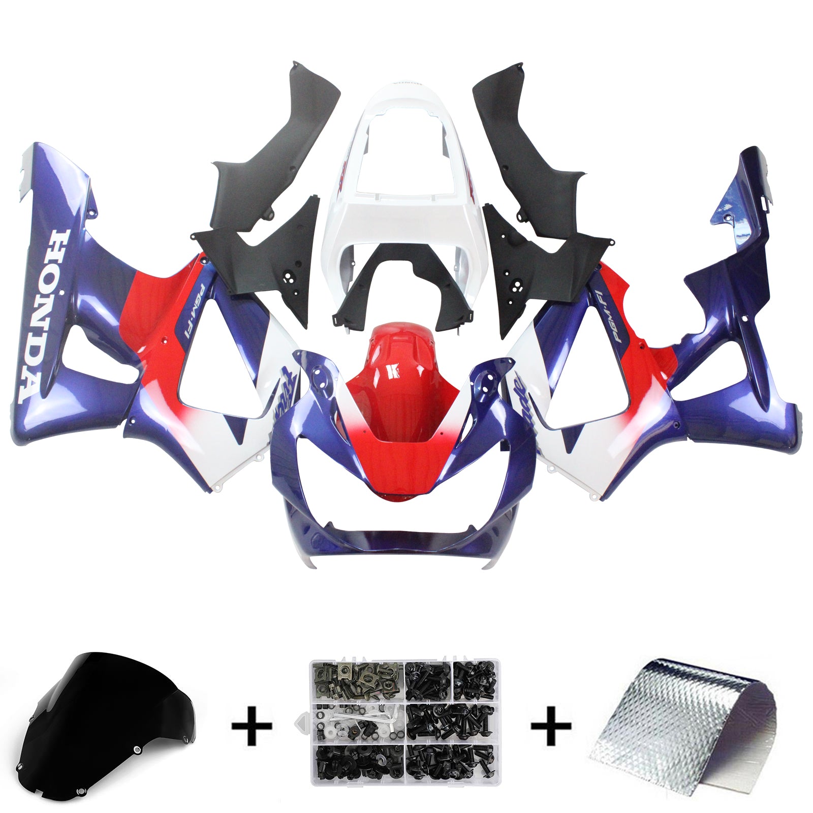 Amotopart 2000-2001 Honda CBR929RR Kit de carénage bleu et rouge Style2