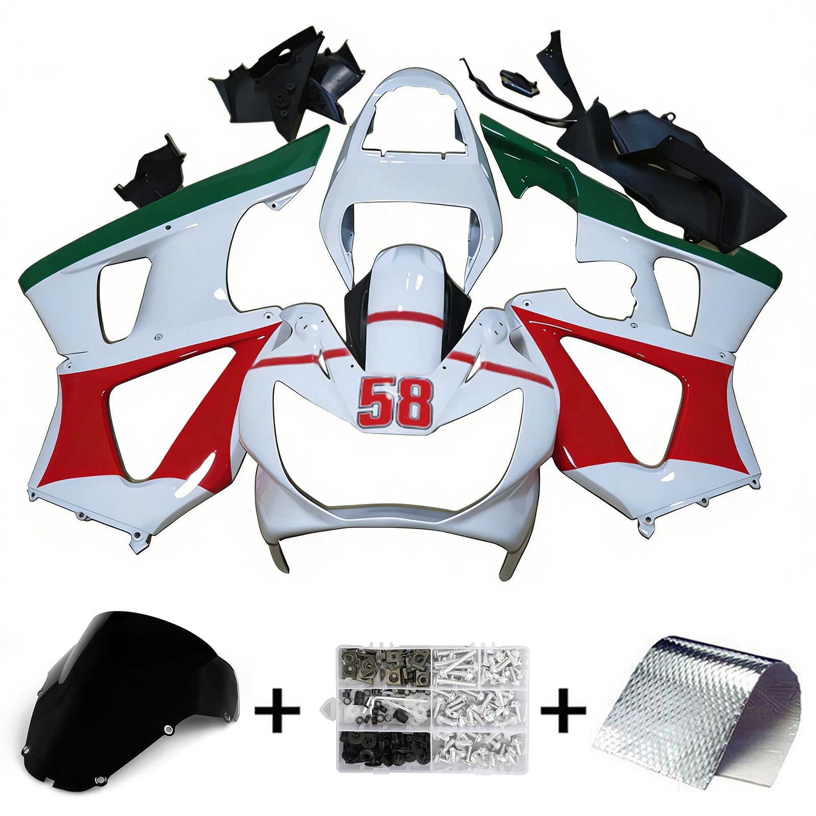 Amotopart 2000-2001 Honda CBR929RR White Black Red Green Fairing Kit