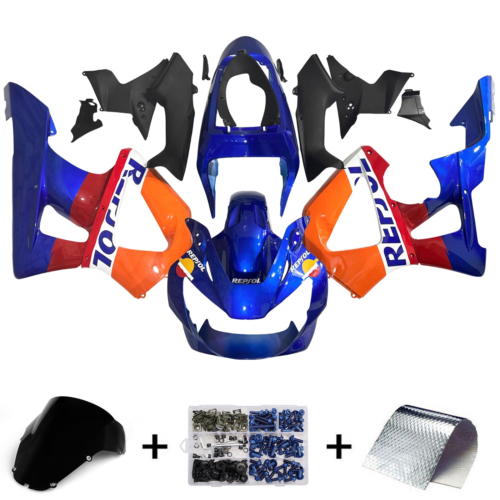 Amotopart 2000–2001 Honda CBR929RR Blau Orange Verkleidungsset