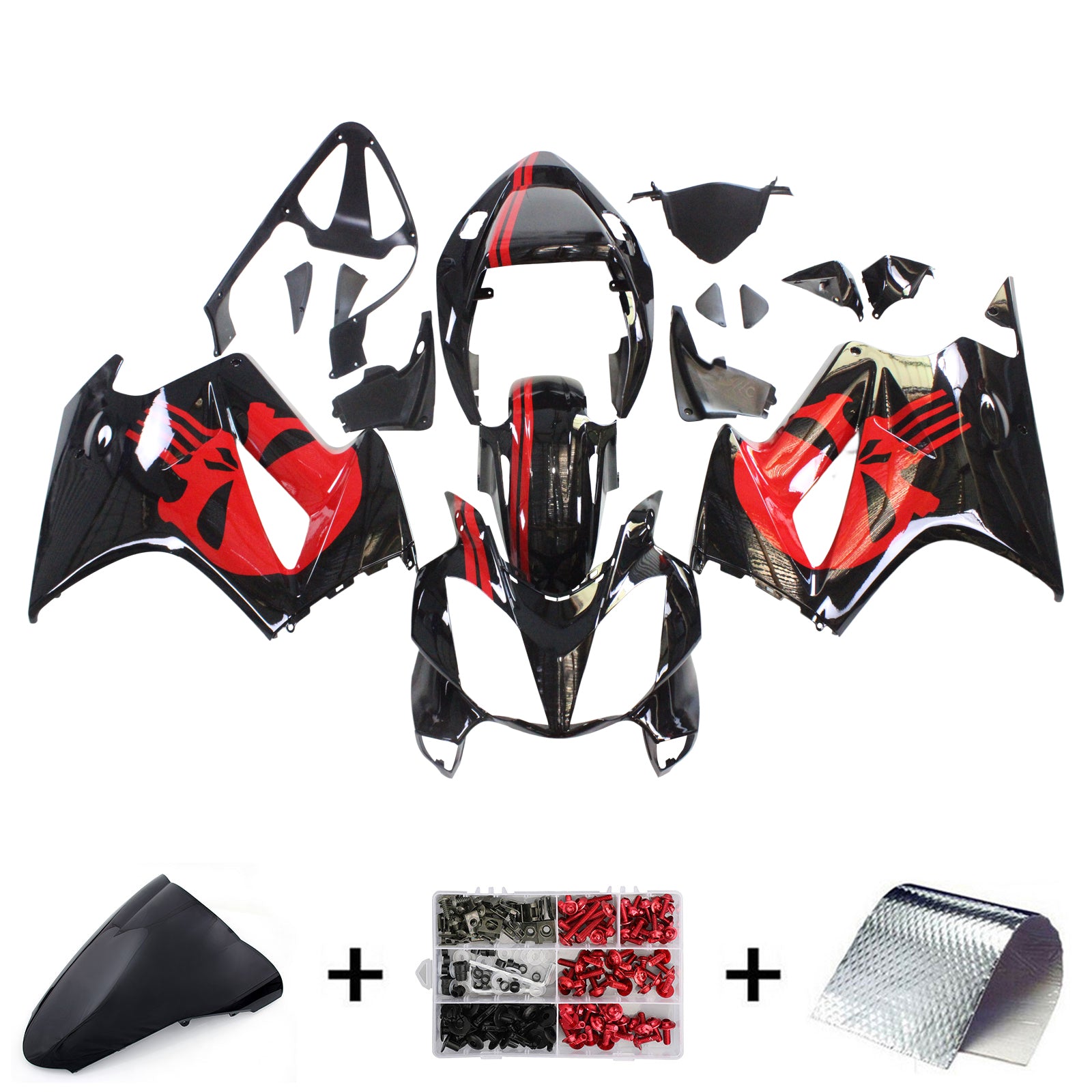 Amotopart 2002-2013 Honda VFR800 Kit de carénage noir et rouge