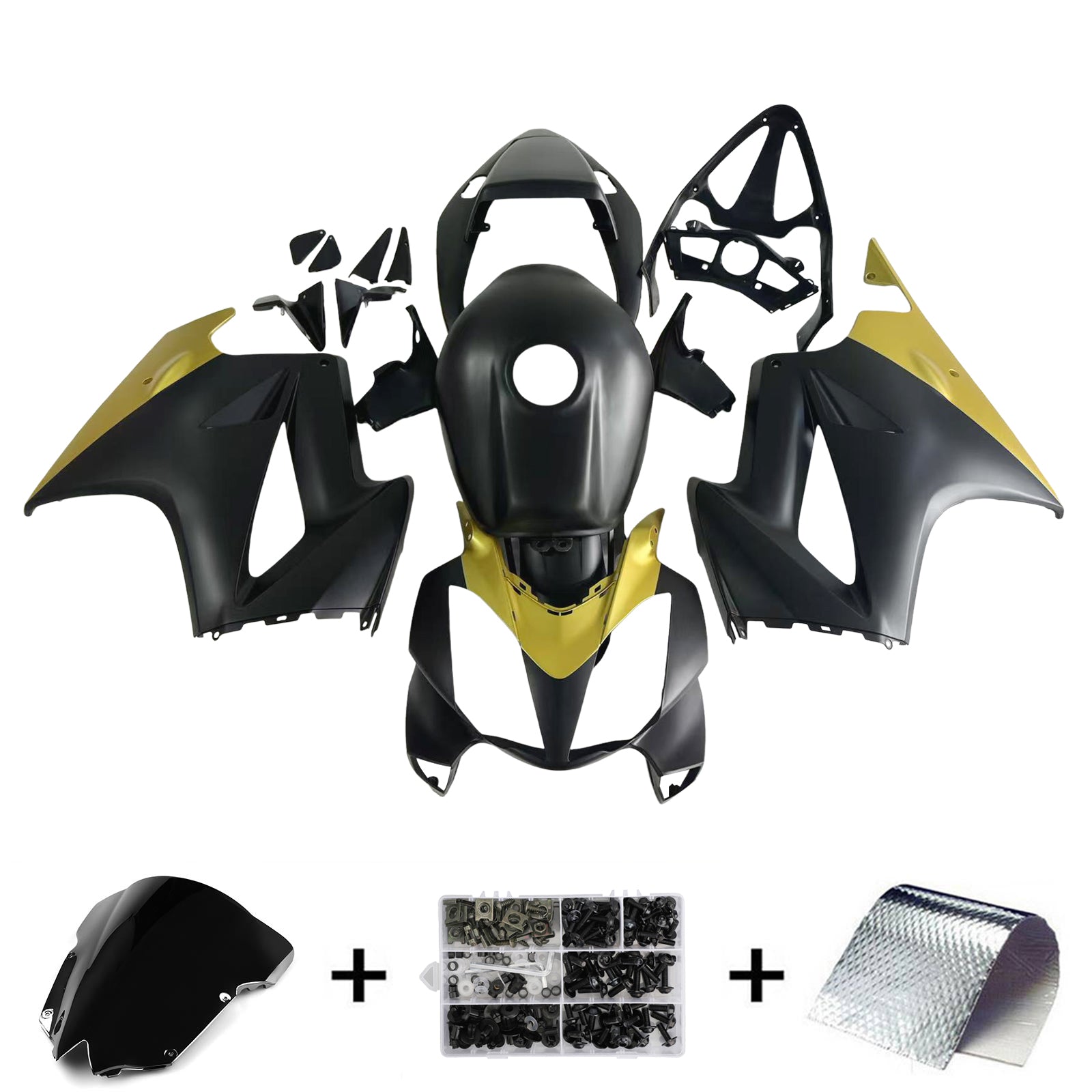 Amotopart 2002-2012 Honda VFR800 Matte Black&Gold Fairing Kit