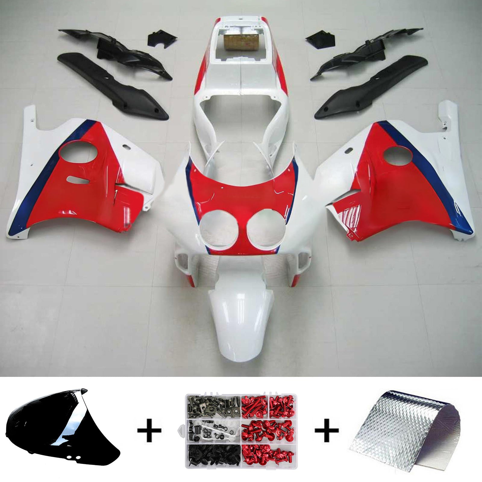 Amotopart Carena rossa per Honda CBR250RR MC22 1990-1998&WKit bianco